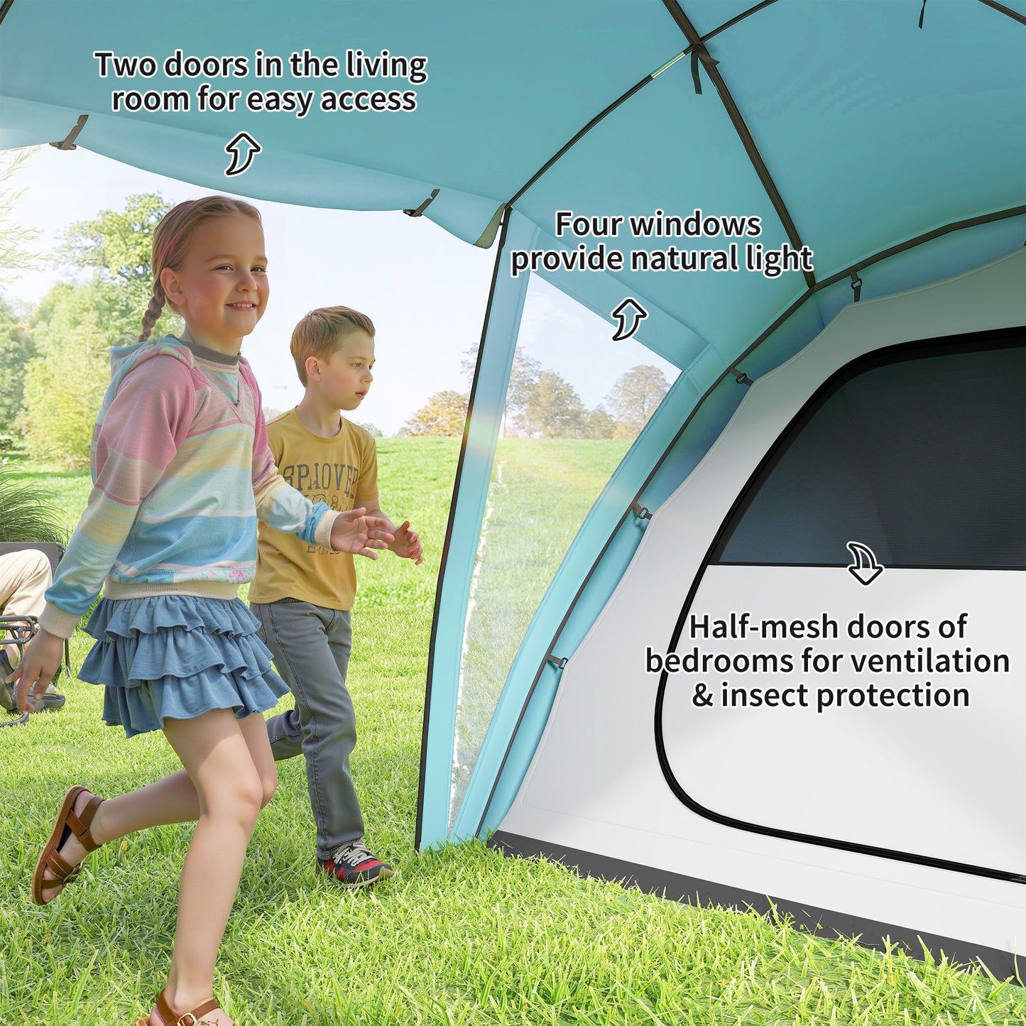 4-6 Man Family Camping Tent w/ 2 Bedrooms and a Living Room