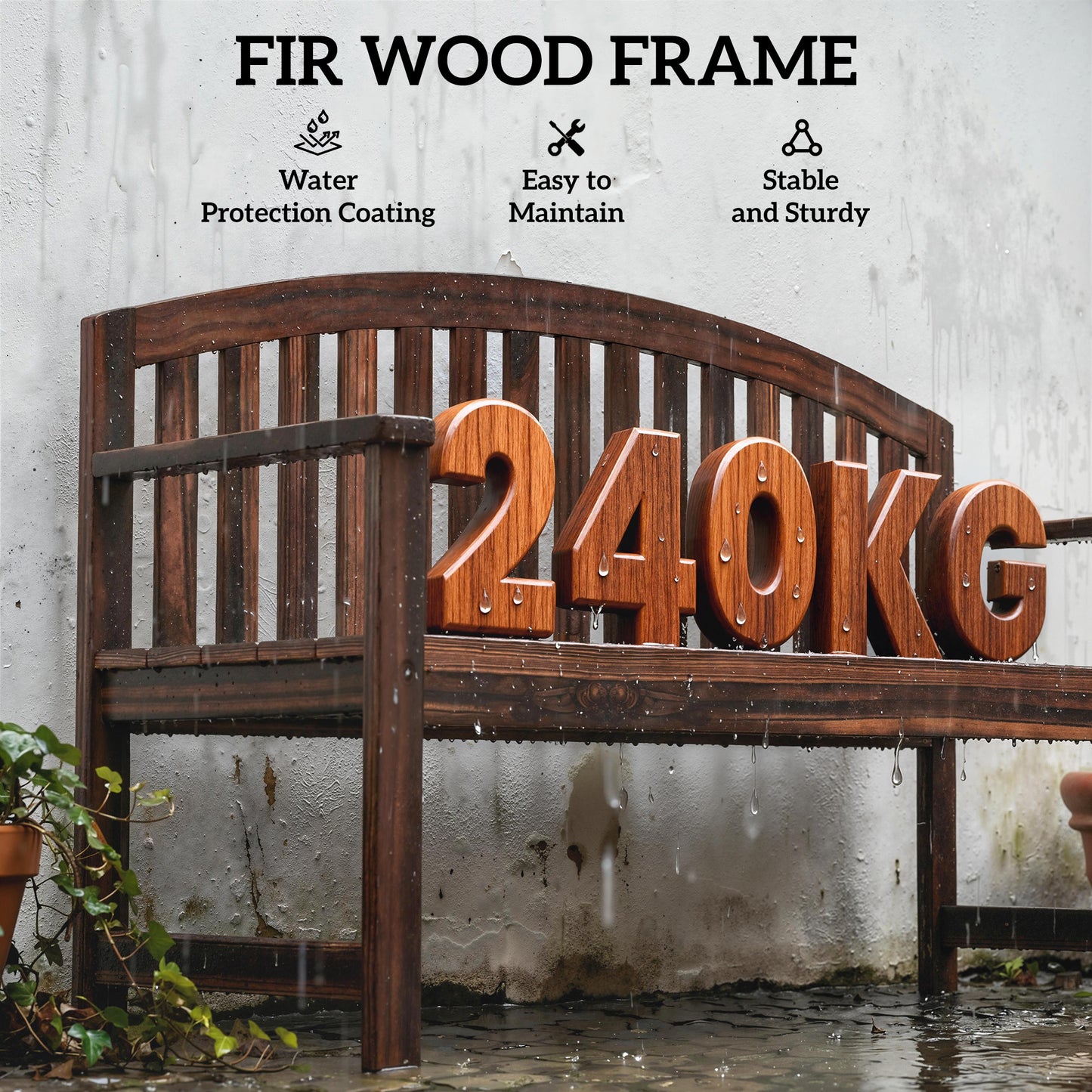 2 Seater Wooden Garden Bench with Armrest
