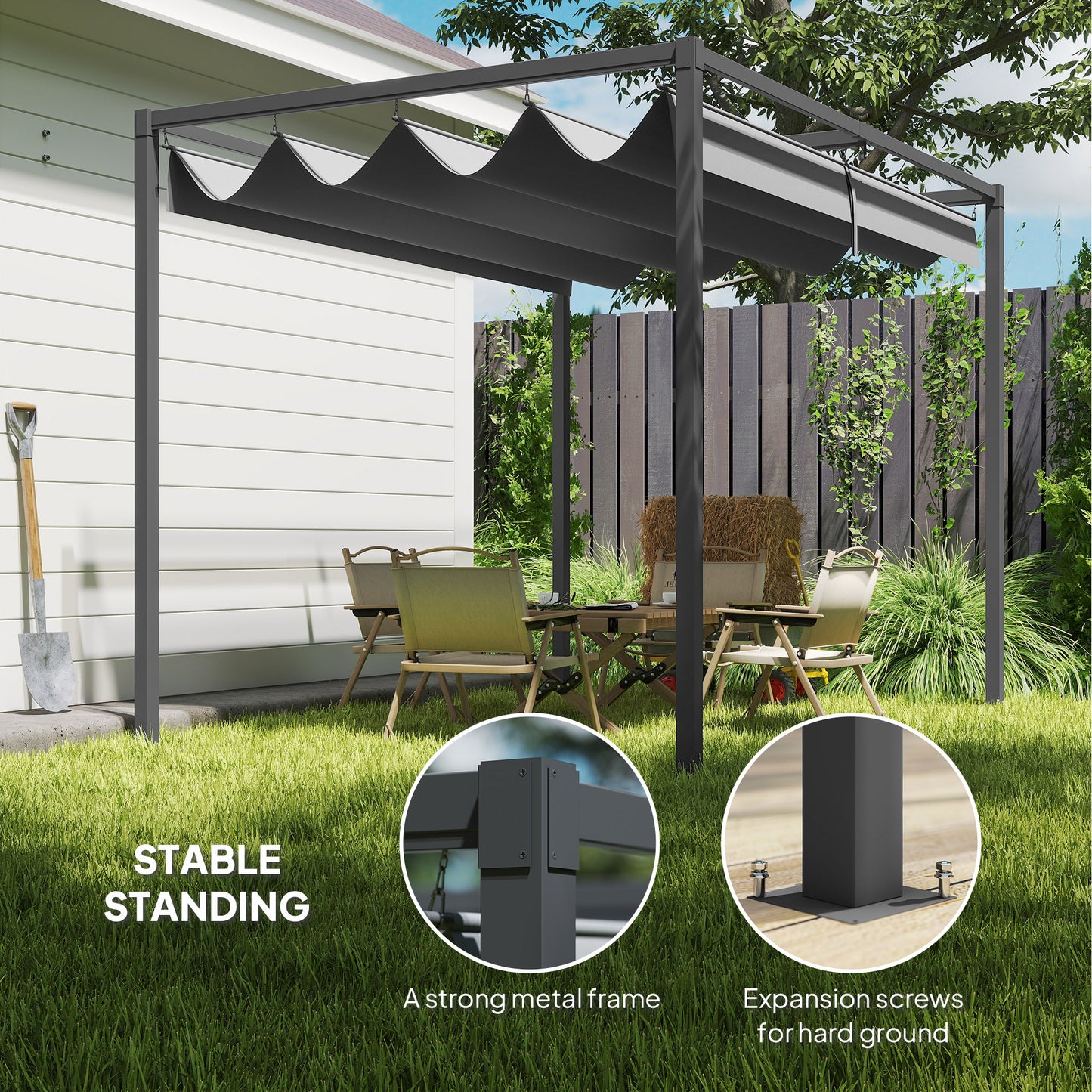 3 x 2m Metal Outdoor Pergola with Retractable Roof