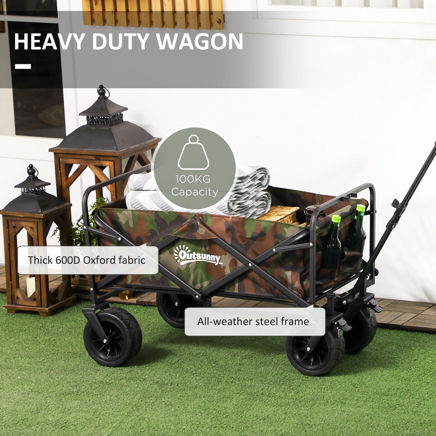 95L Folding Steel Frame Garden Trolley, with Handle