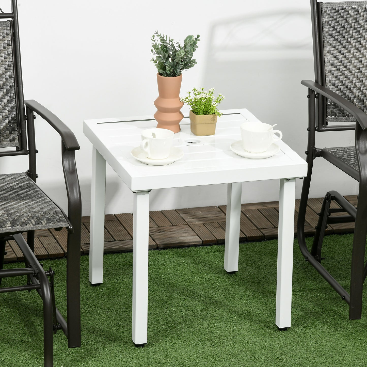 Garden Side Table End Table Patio Coffee Table with Umbrella Hole