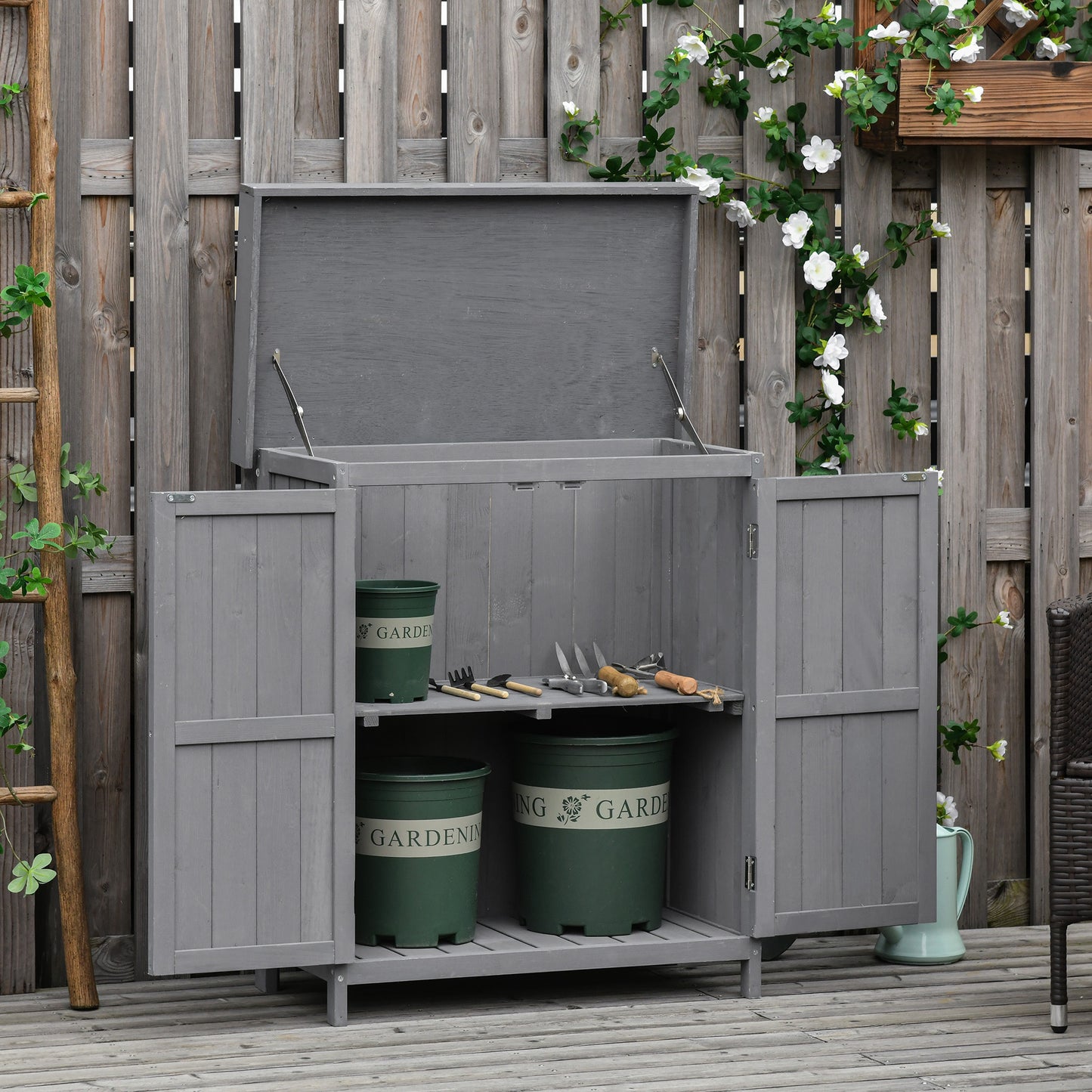 Small Shed, Wooden Garden Shed with Openable Hinged Roof