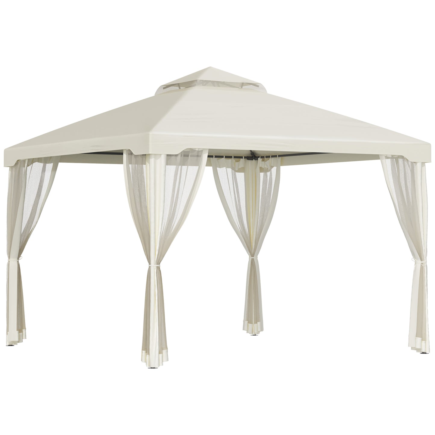 3 x 3 m Metal Gazebo, Double Roof Canopy Shelter with Mesh Sidewalls