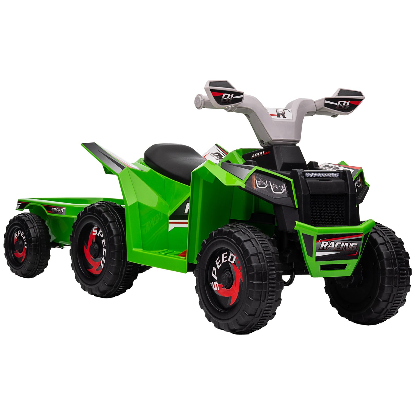6V Quad Bike with Back Trailer, Wear-Resistant Wheels