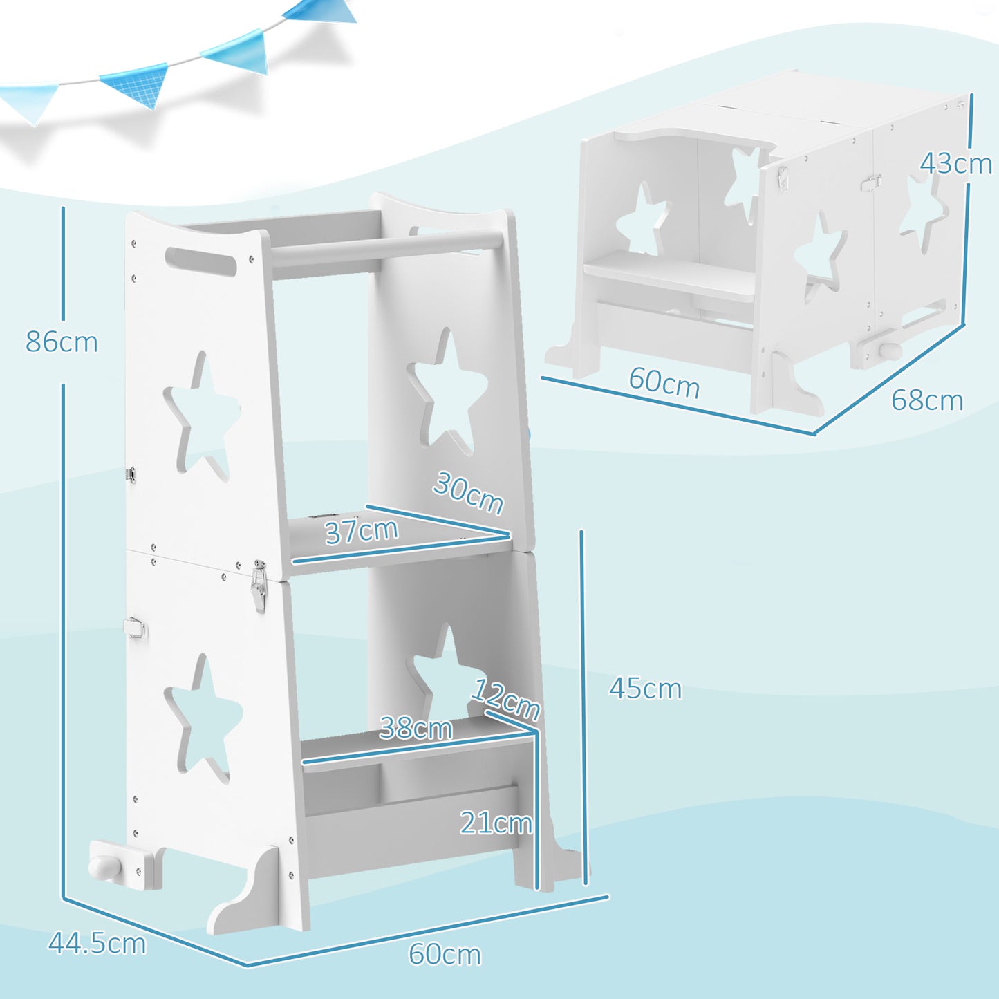 2-in-1 Toddler Step Stool with Safety Rail for Kitchen, Bathroom