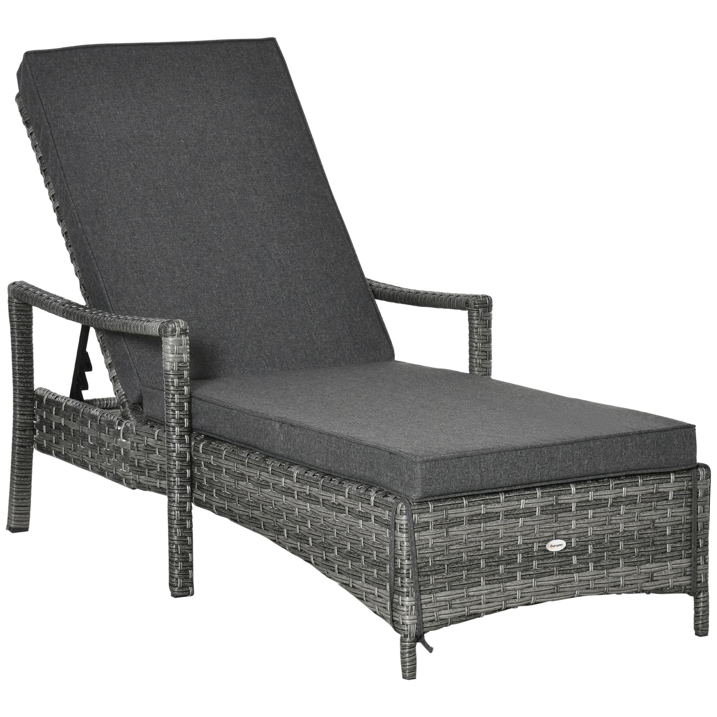 Patio Rattan Sun Lounger, Dual Wicker Weave Outdoor Single