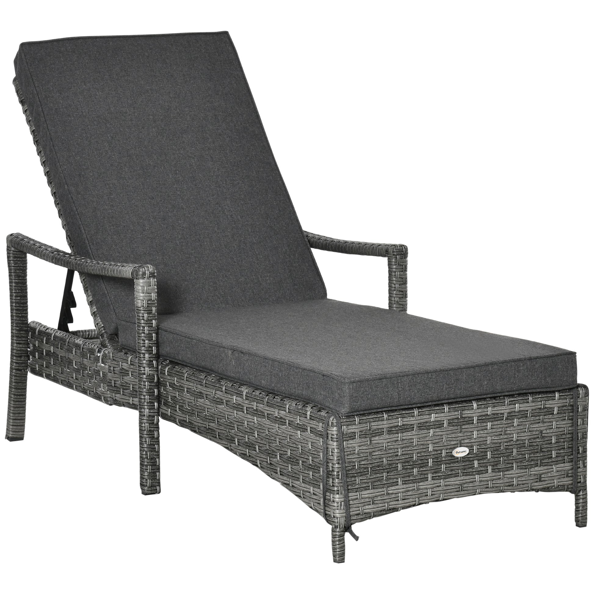 Patio Rattan Sun Lounger, Dual Wicker Weave Outdoor Single