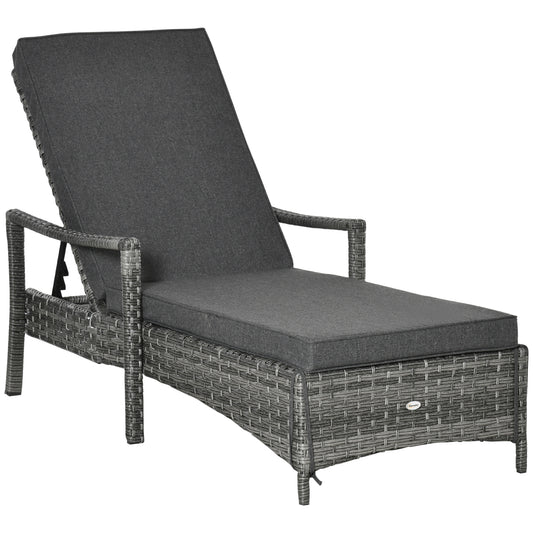 Patio Rattan Sun Lounger, Dual Wicker Weave Outdoor Single