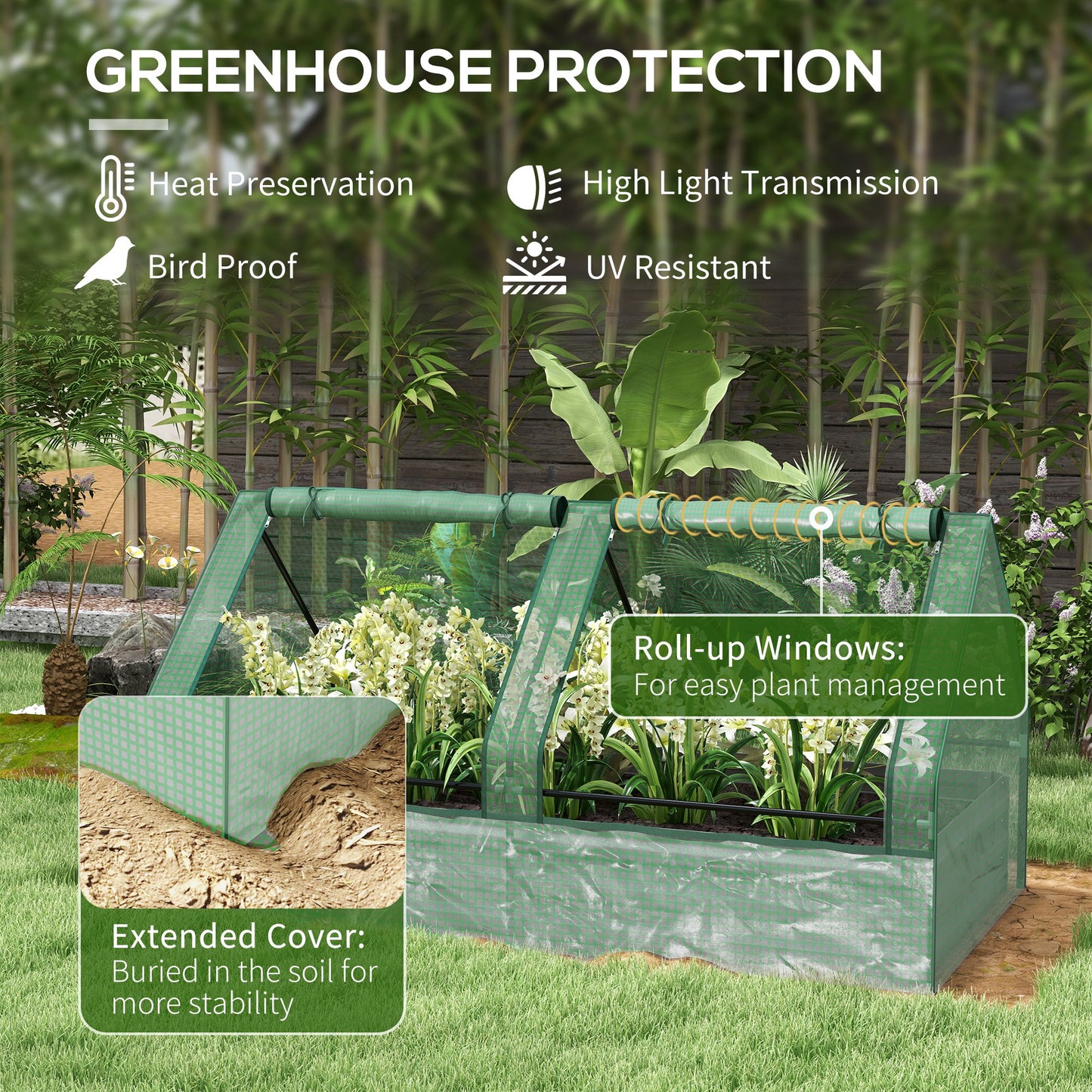 Metal Planter Box with Cover, Raised Garden Bed with Greenhouse