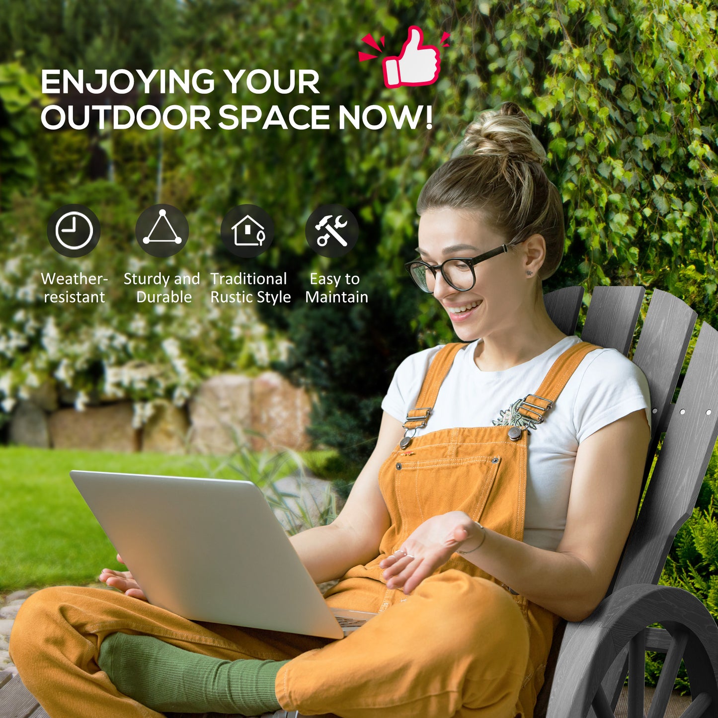 Wooden Adirondack Rocking Chair Reclining Armchair Outdoor Garden