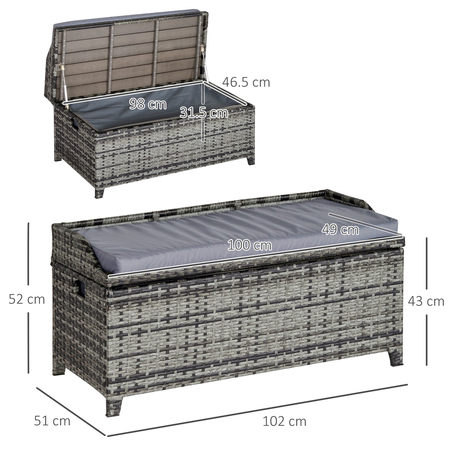 130 L Rattan Garden Storage Box, with Seat