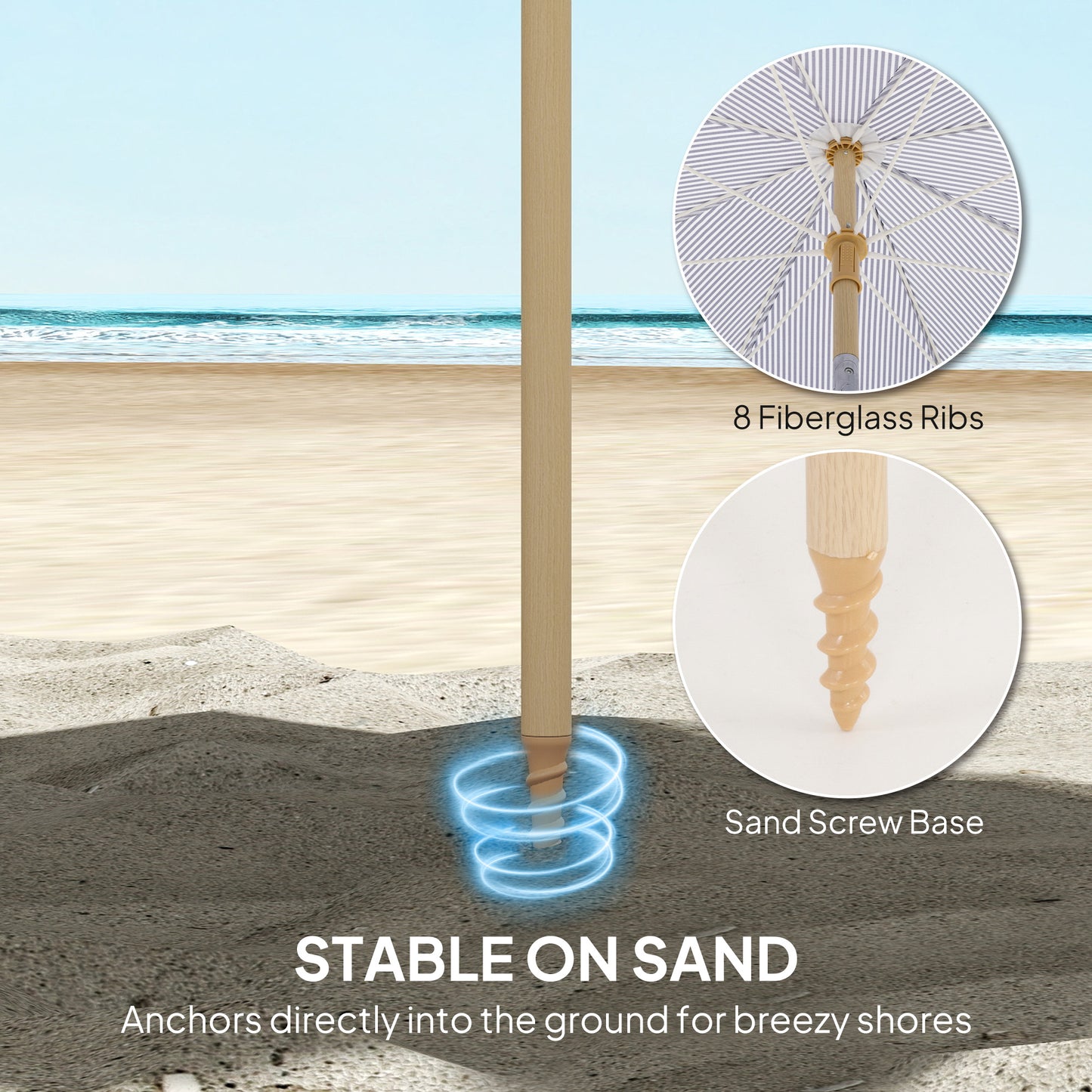 1.7 m Beach Umbrella with Sand Anchor (2)