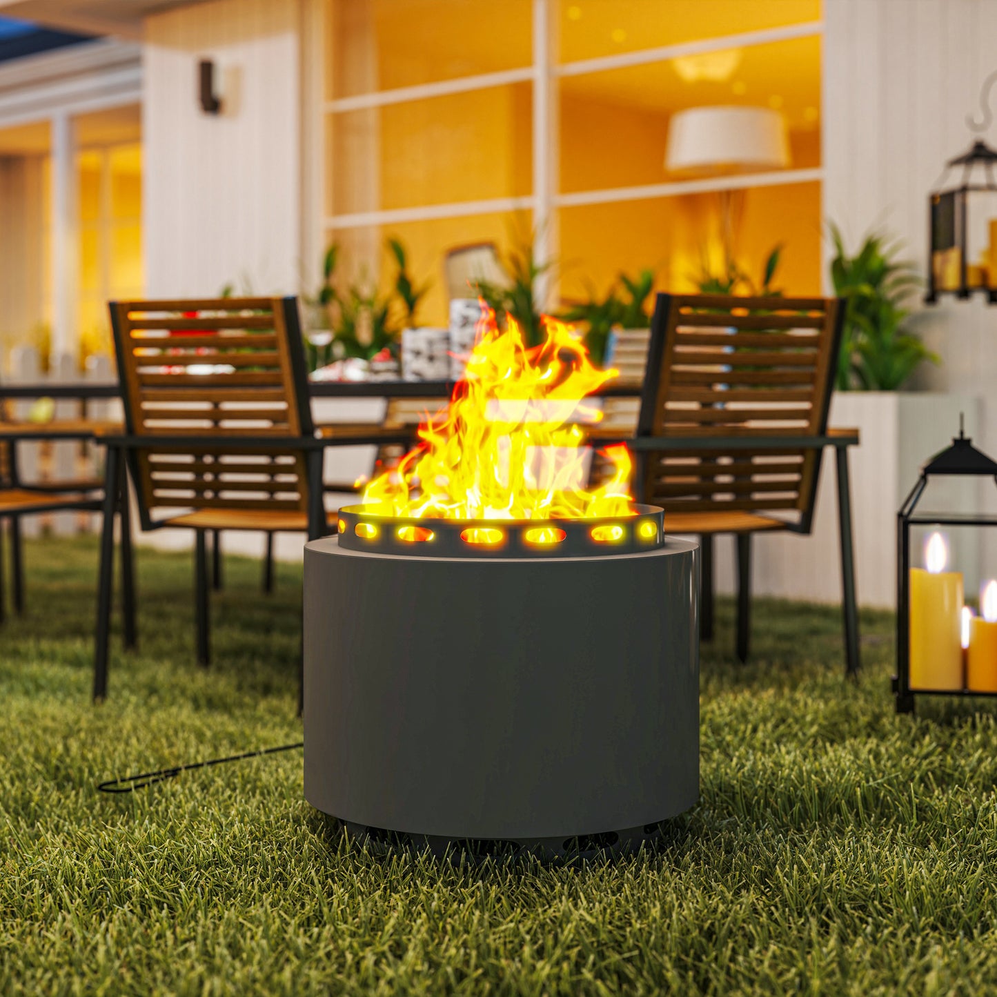 Smokeless Fire Pit, 48.5cm Portable Wood Burning Firepit with Poker (1)