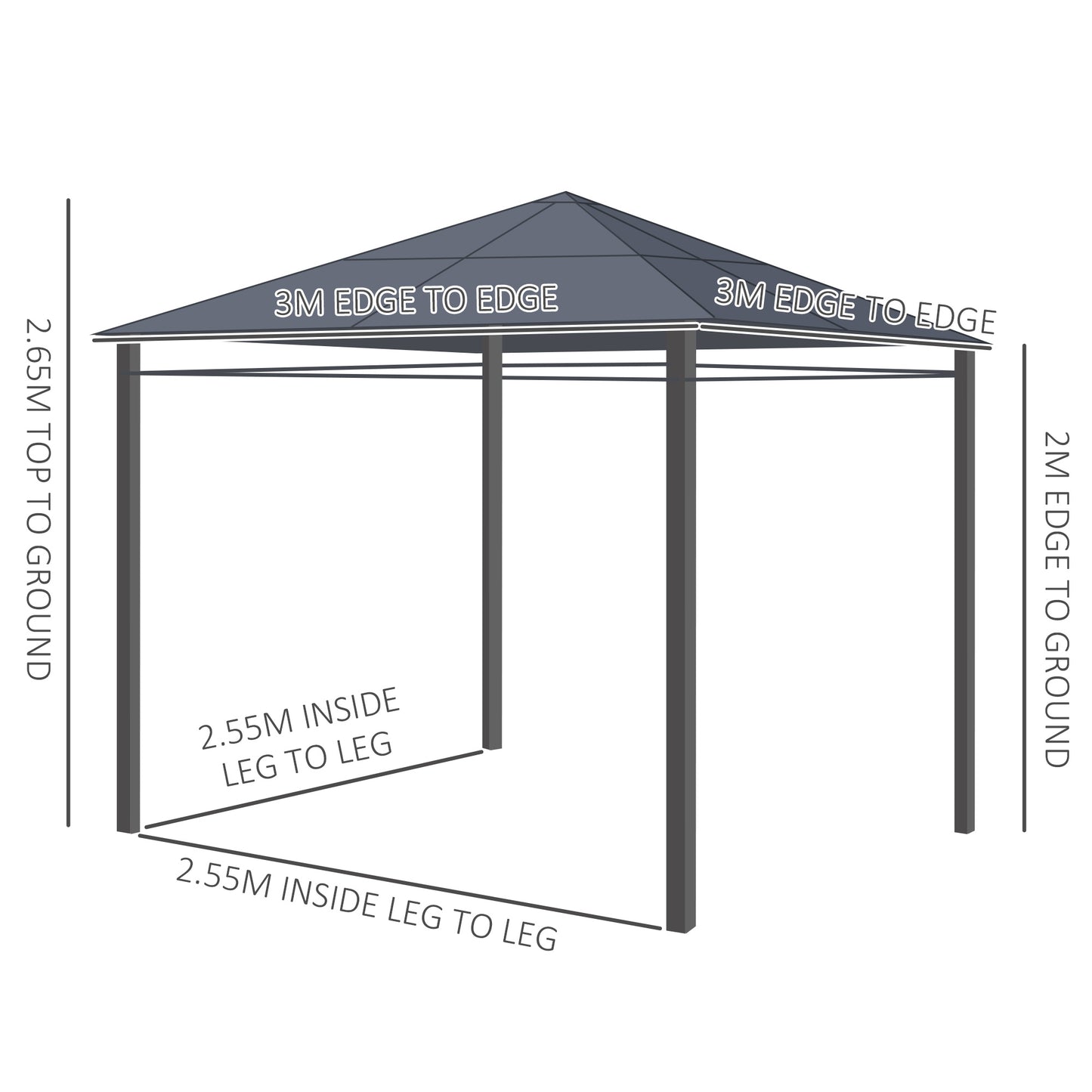 3 x 3(m) Hardtop Gazebo Canopy with Polycarbonate Roof (2)