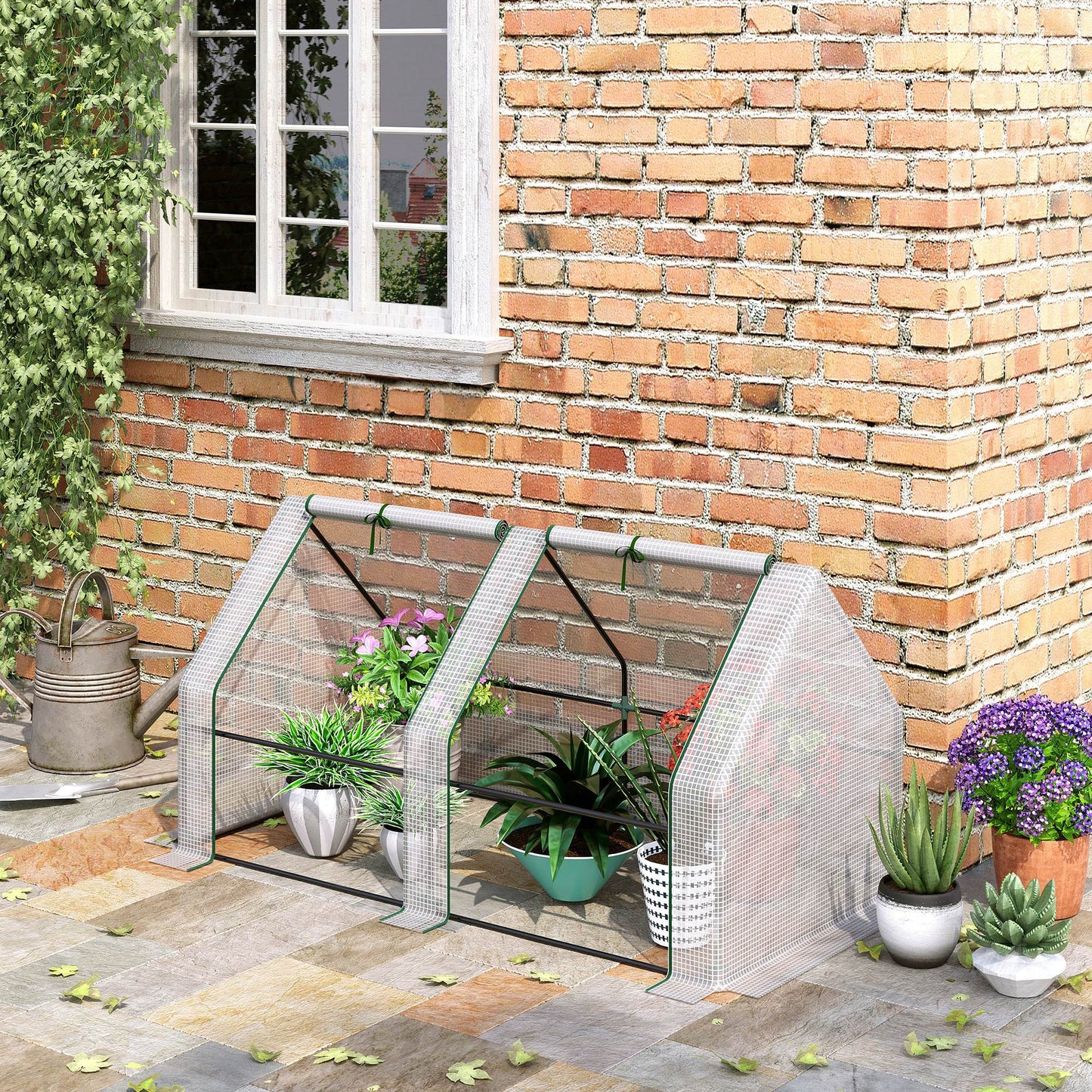 Mini Small Greenhouse with Steel Frame & PE Cover & Zipped Window (1)