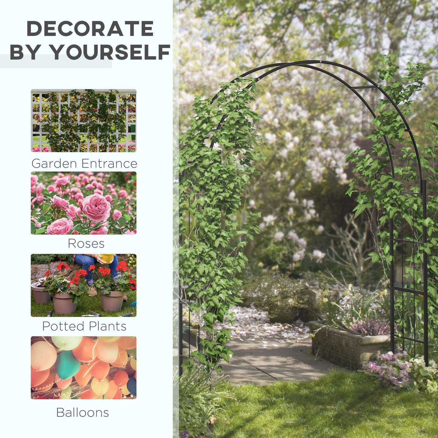 223cm Garden Arch Trellis, Outdoor Wedding Arbor for Ceremony