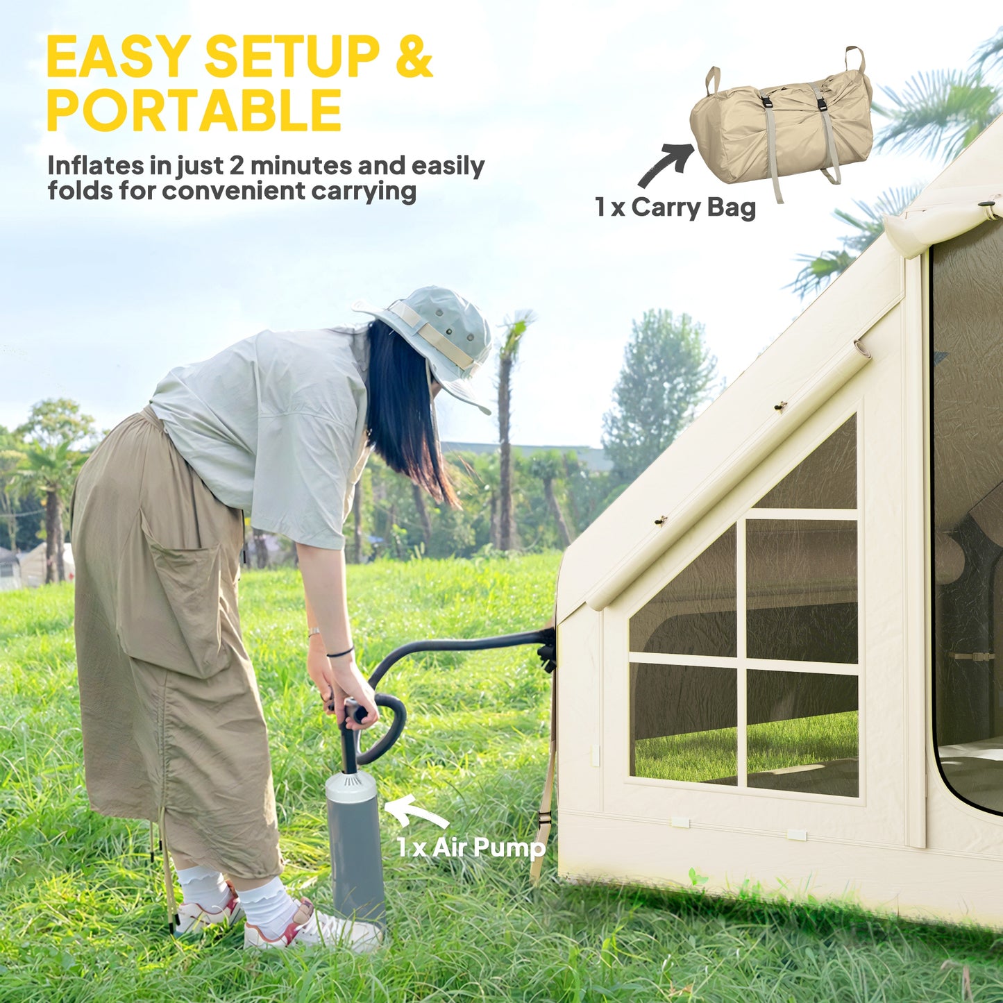 Inflatable Camping Tent with Pump and Stove Jack Hole