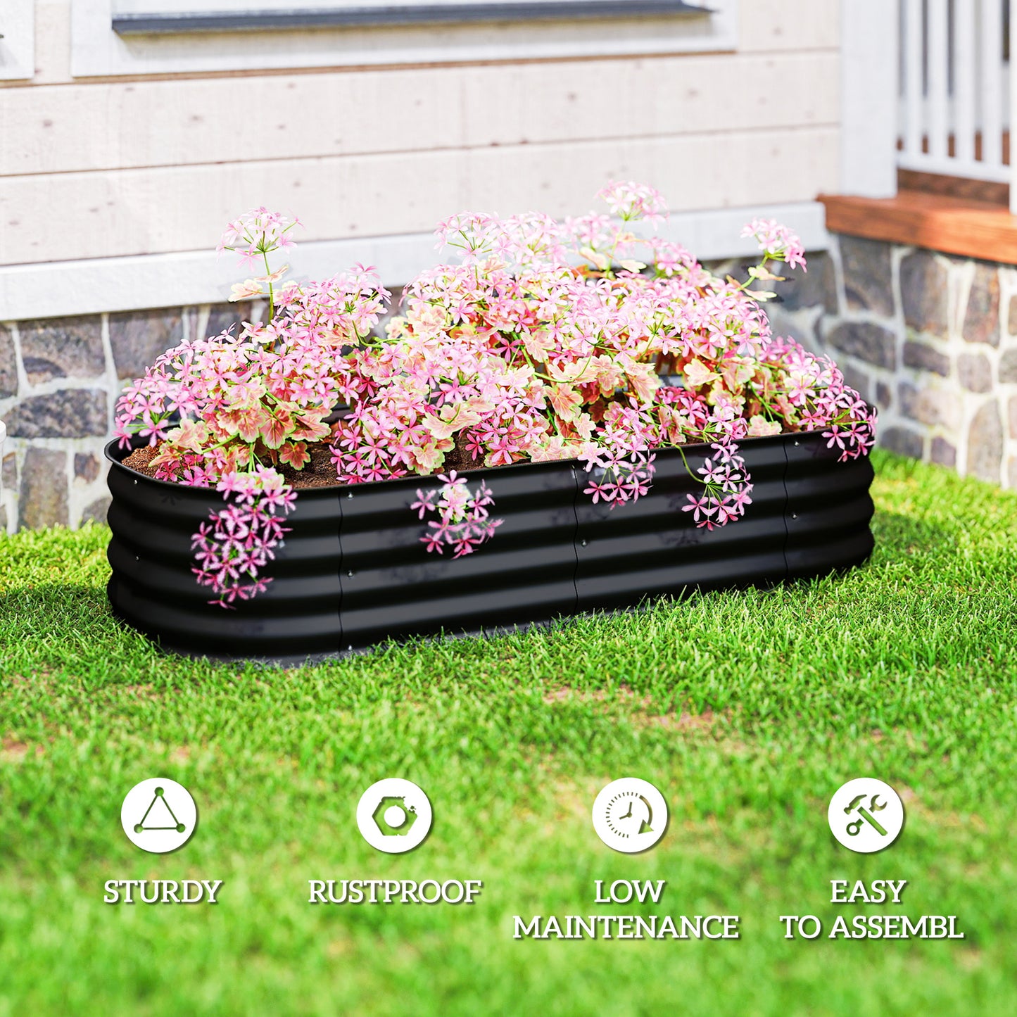 Galvanised Raised Garden Bed, Metal Planter Box with Safety Edging
