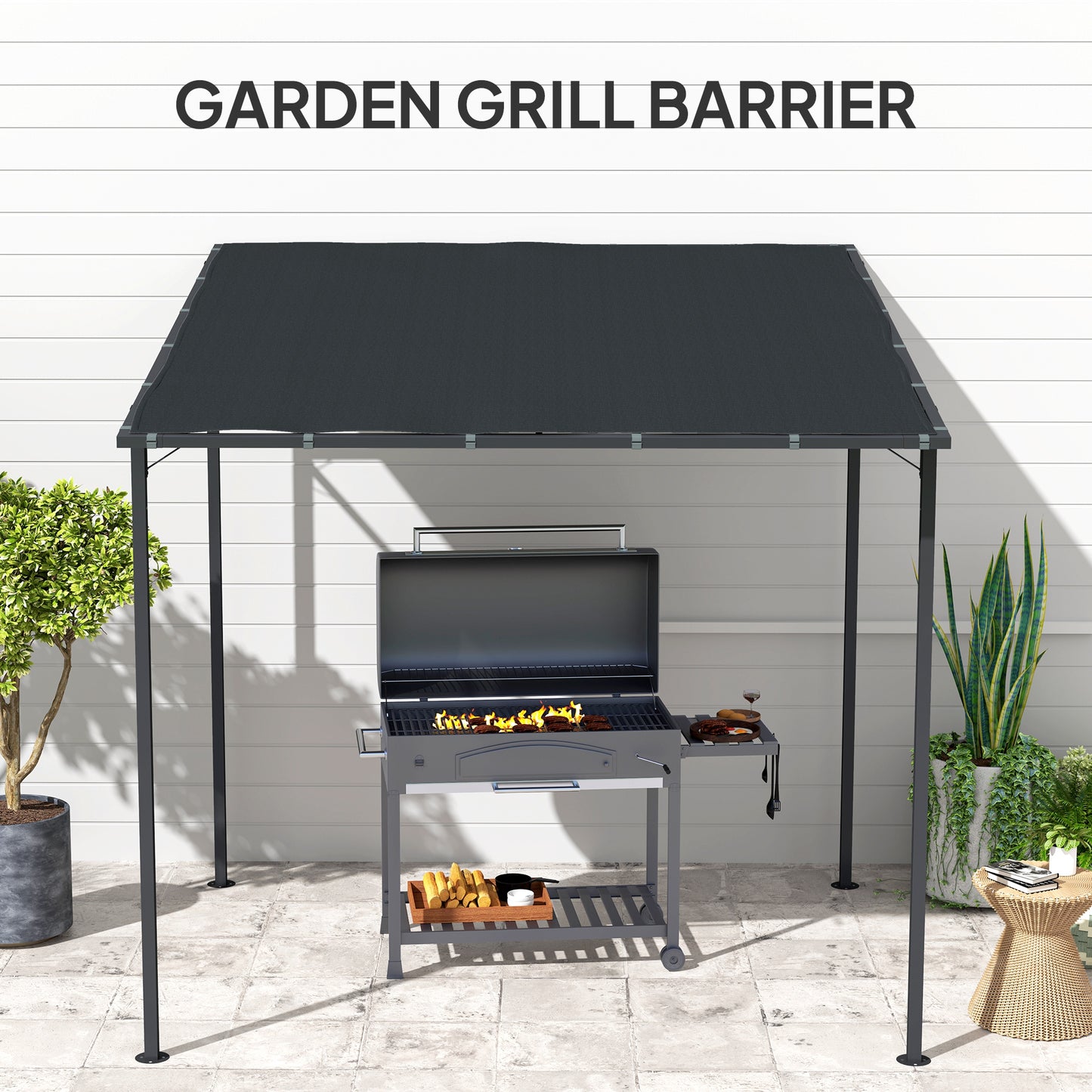 2.4 x 2.4 m Wall Mounted Pergola Gazebo with PA Coating Fabric