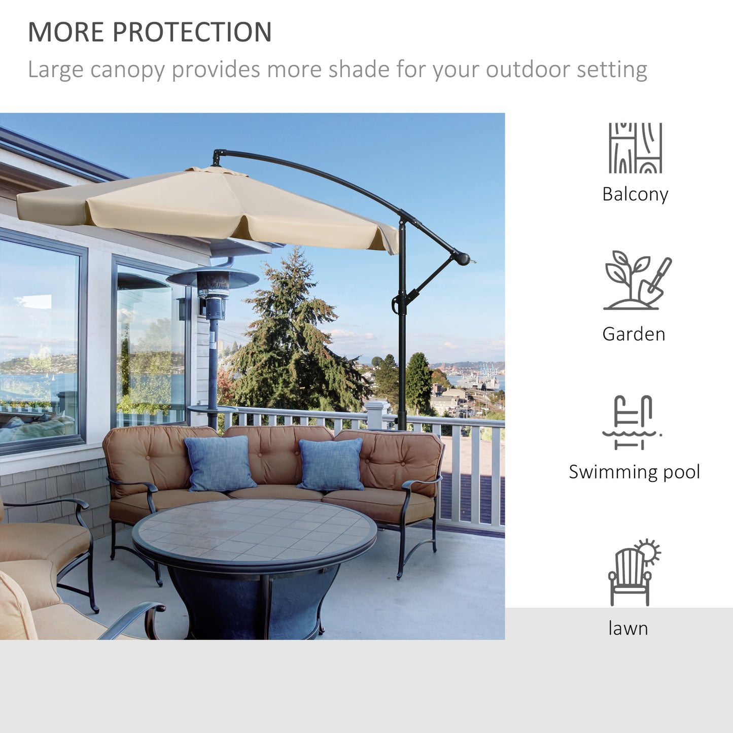2.7m Cantilever Parasol Banana Sun Umbrella with Crank Handle