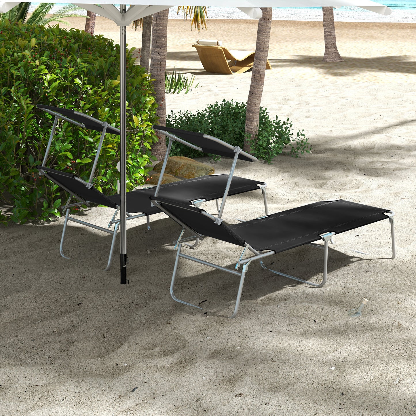 Foldable Sun Lounger Set of 2 with Sun Shade & Adjustable Backrest
