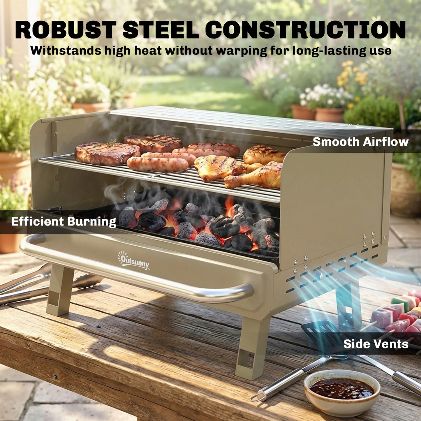 Portable BBQ Grill, Charcoal Barbecue Grill with Adjustable Grates