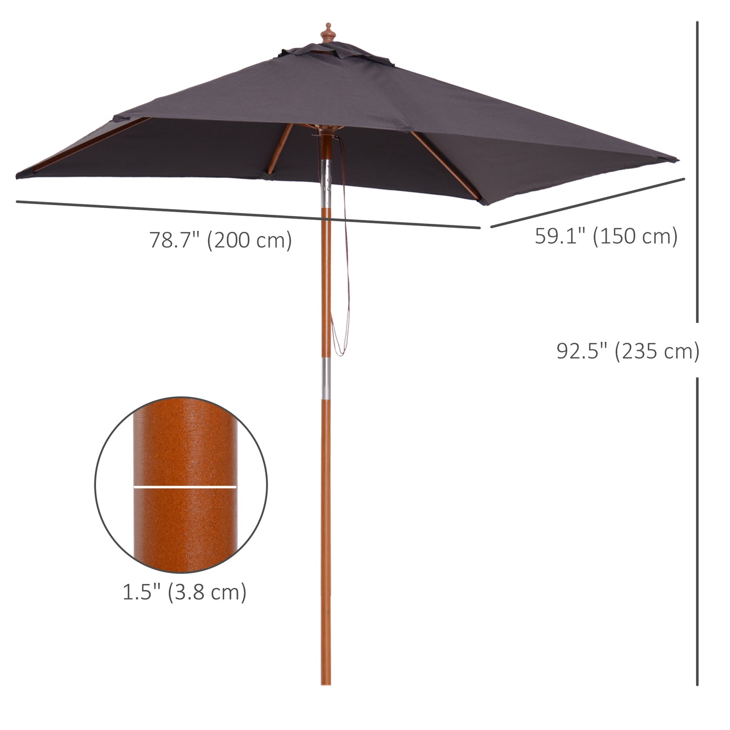 2m x 1.5m Garden Parasol Umbrella with Tilting Sunshade Canopy
