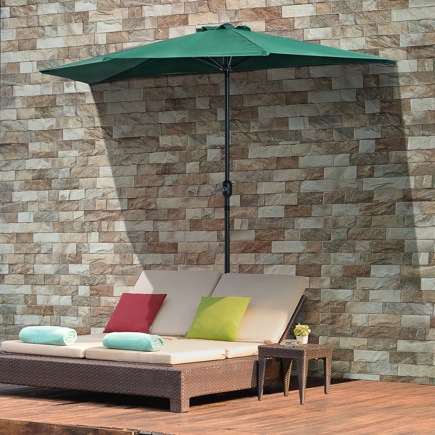 2.7m Garden Half Parasol, Outdoor Balcony Umbrella with 5 Steel Ribs