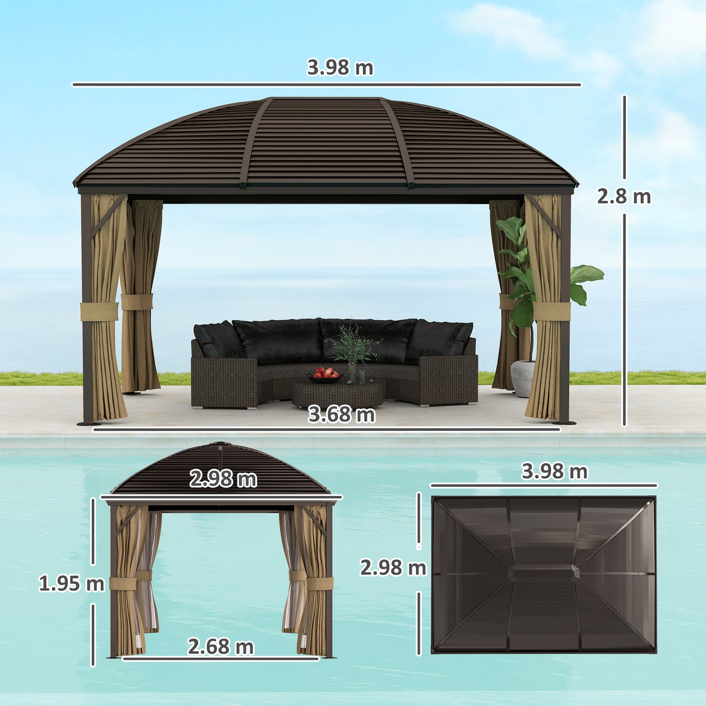 3 x 4m Hardtop Gazebo Canopy with Metal Roof