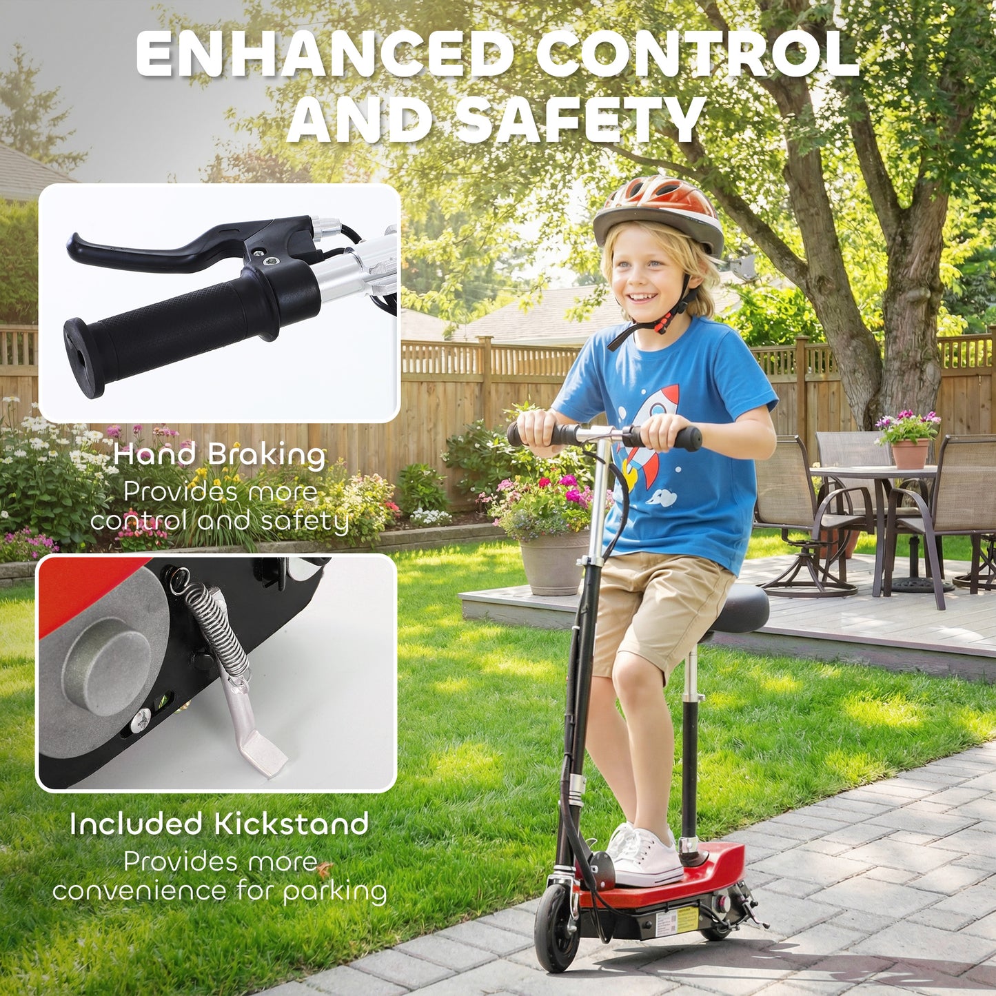Powered Electric Scooter Ride-On, with Brakes, Adjustable Seat