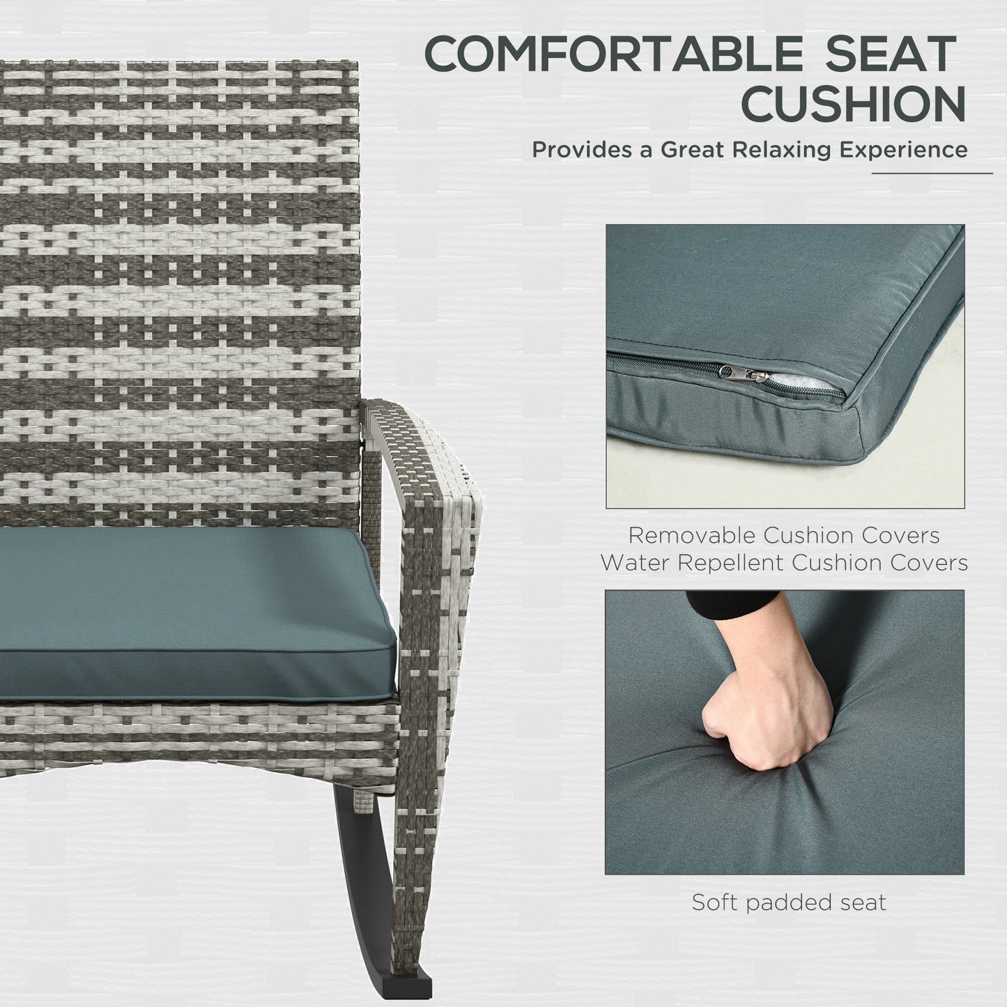 PE Rattan Garden Rocking Chair, Outdoor Rocking with Cushion