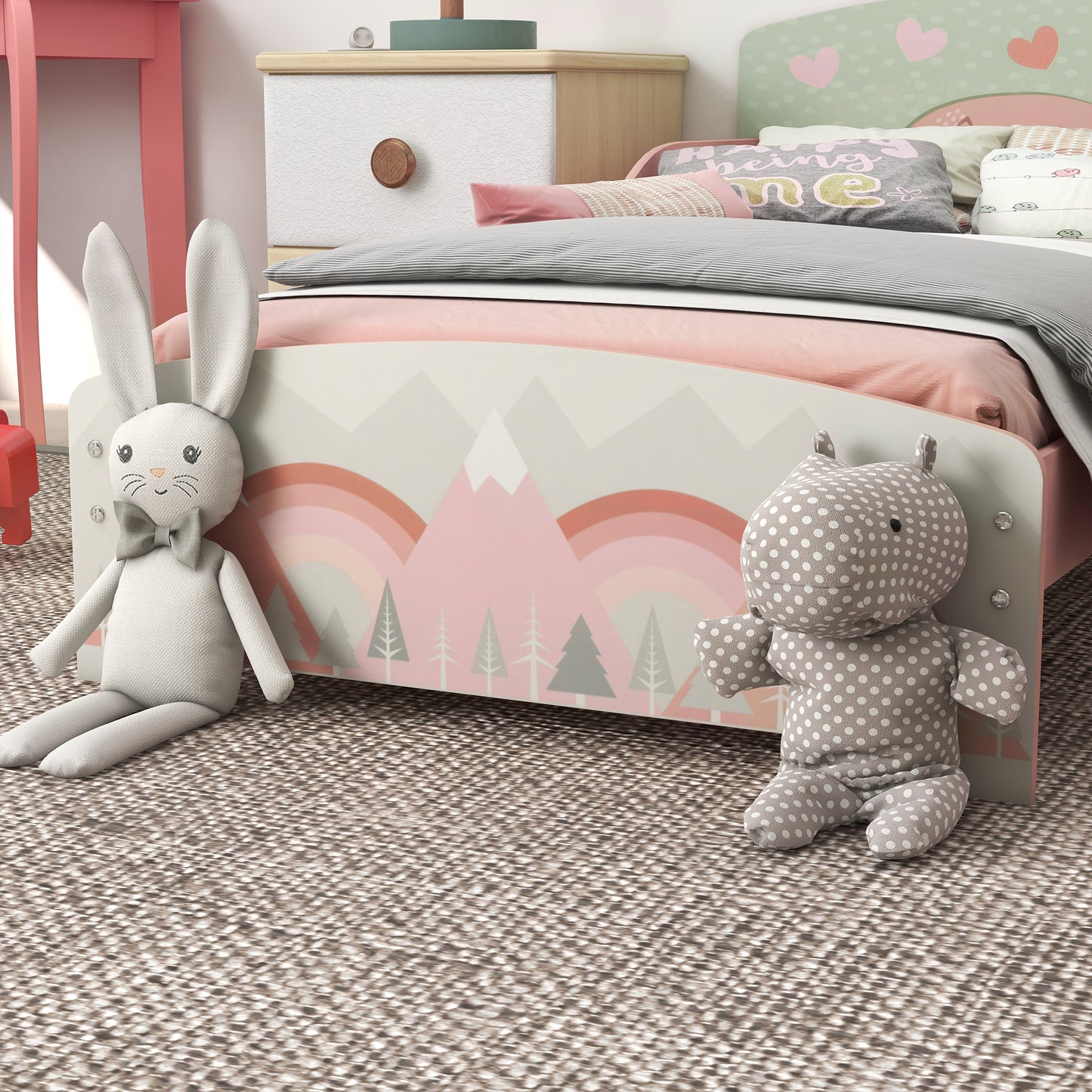 Kids Bedroom Furniture Set Includes Bed Frame, Toy Chest