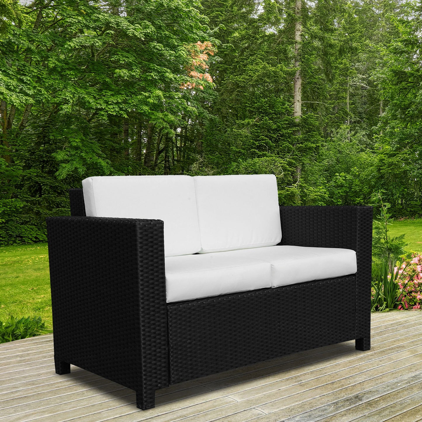 Rattan Sofa, 2 Seater Garden Furniture with Soft Padded Cushion (4)