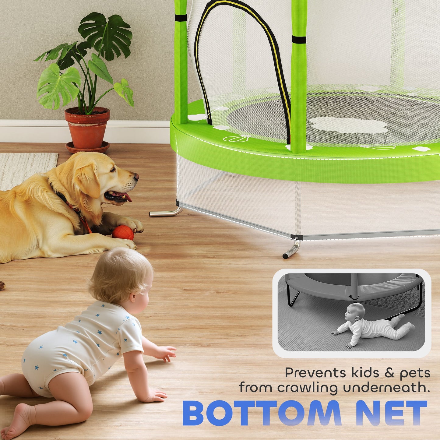 4.6ft Toddler Trampoline w/ Safety Enclosure Net