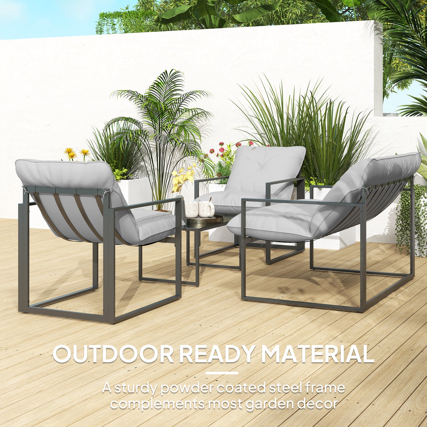 Four-Piece Relaxed Back Garden Dining Set - Black/Light