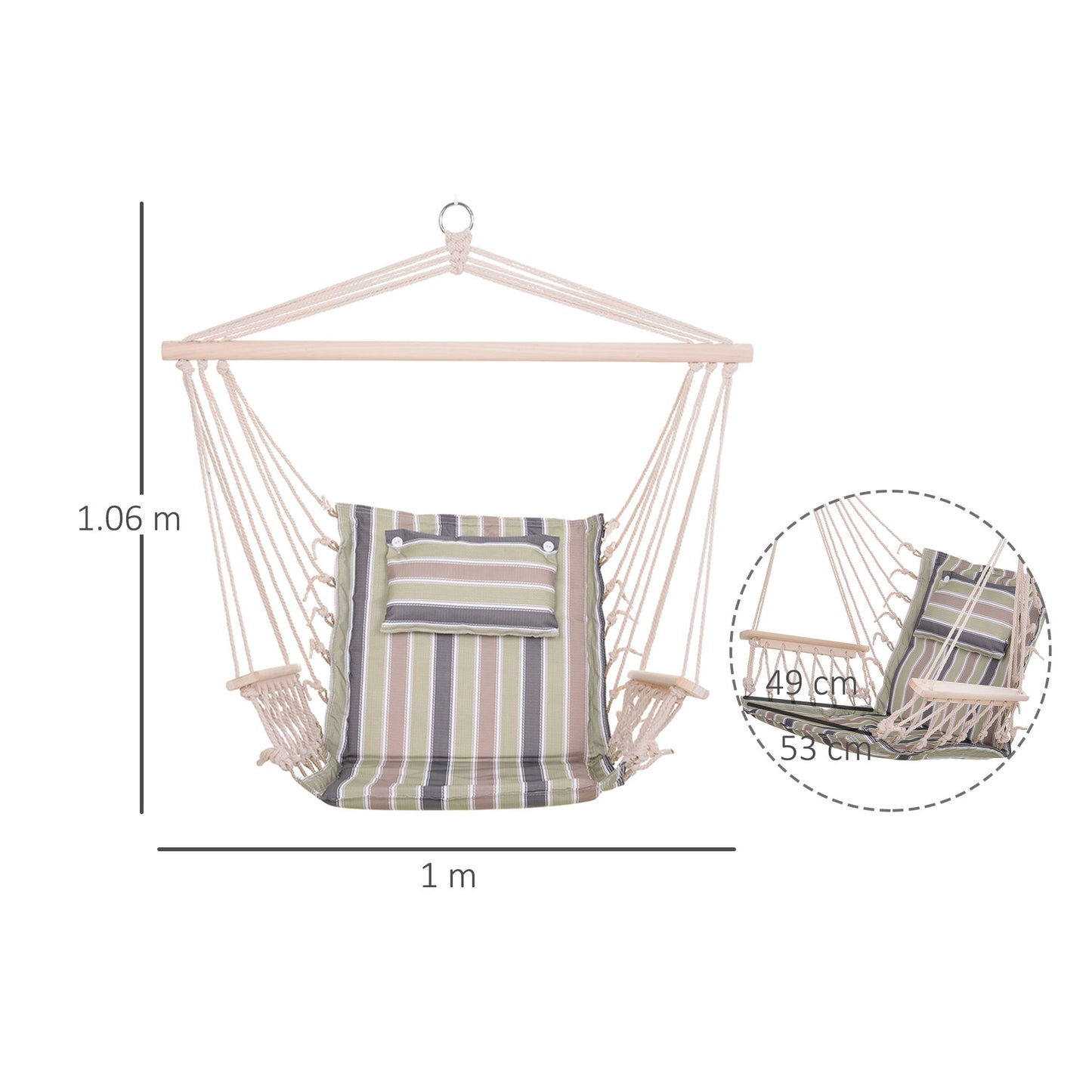 Garden Outdoor Hanging Hammock Chair Thick Rope Frame Wooden Arms (1)