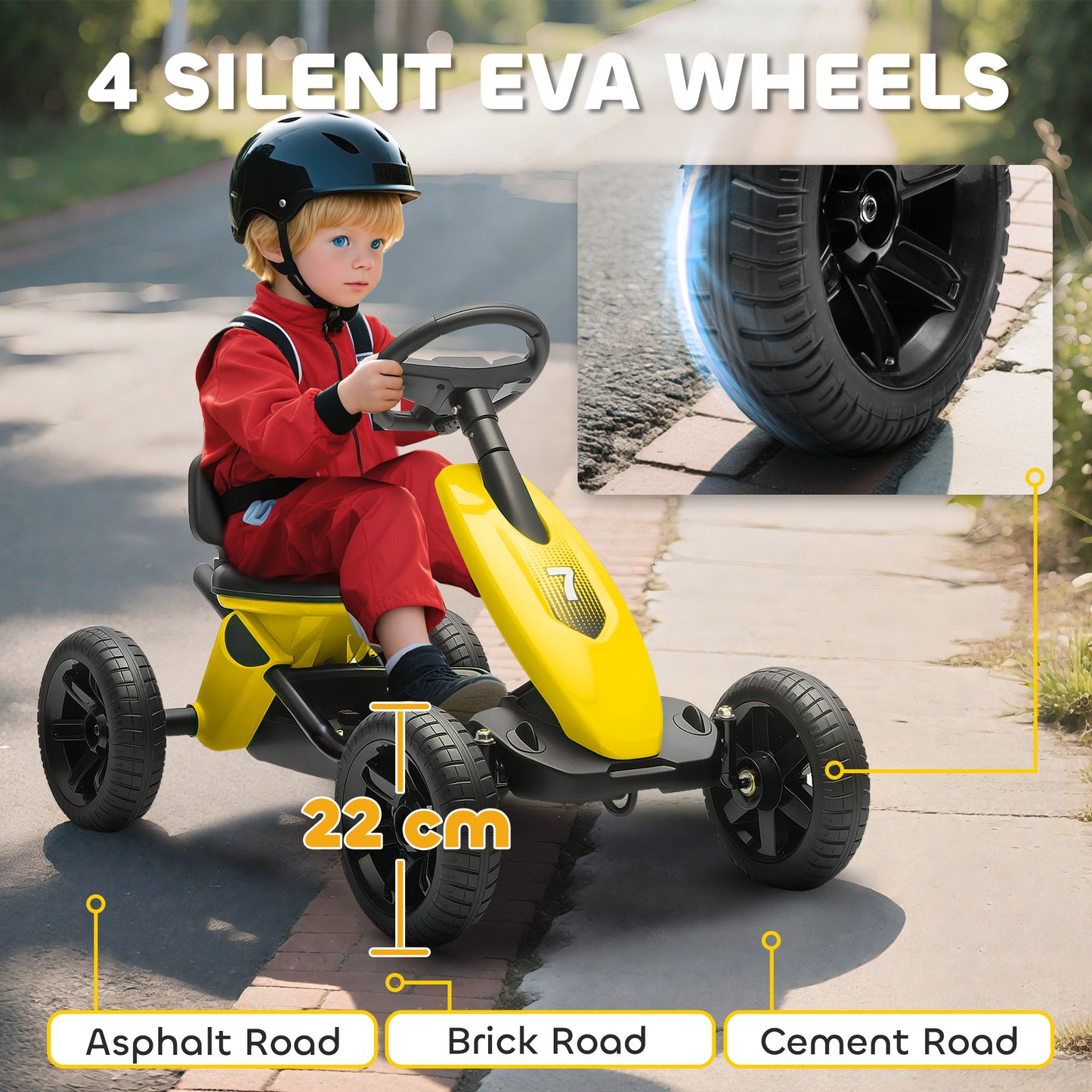 Pedal Go Kart for Kids 2-5 Years, with Silent EVA Wheels, Metal Frame