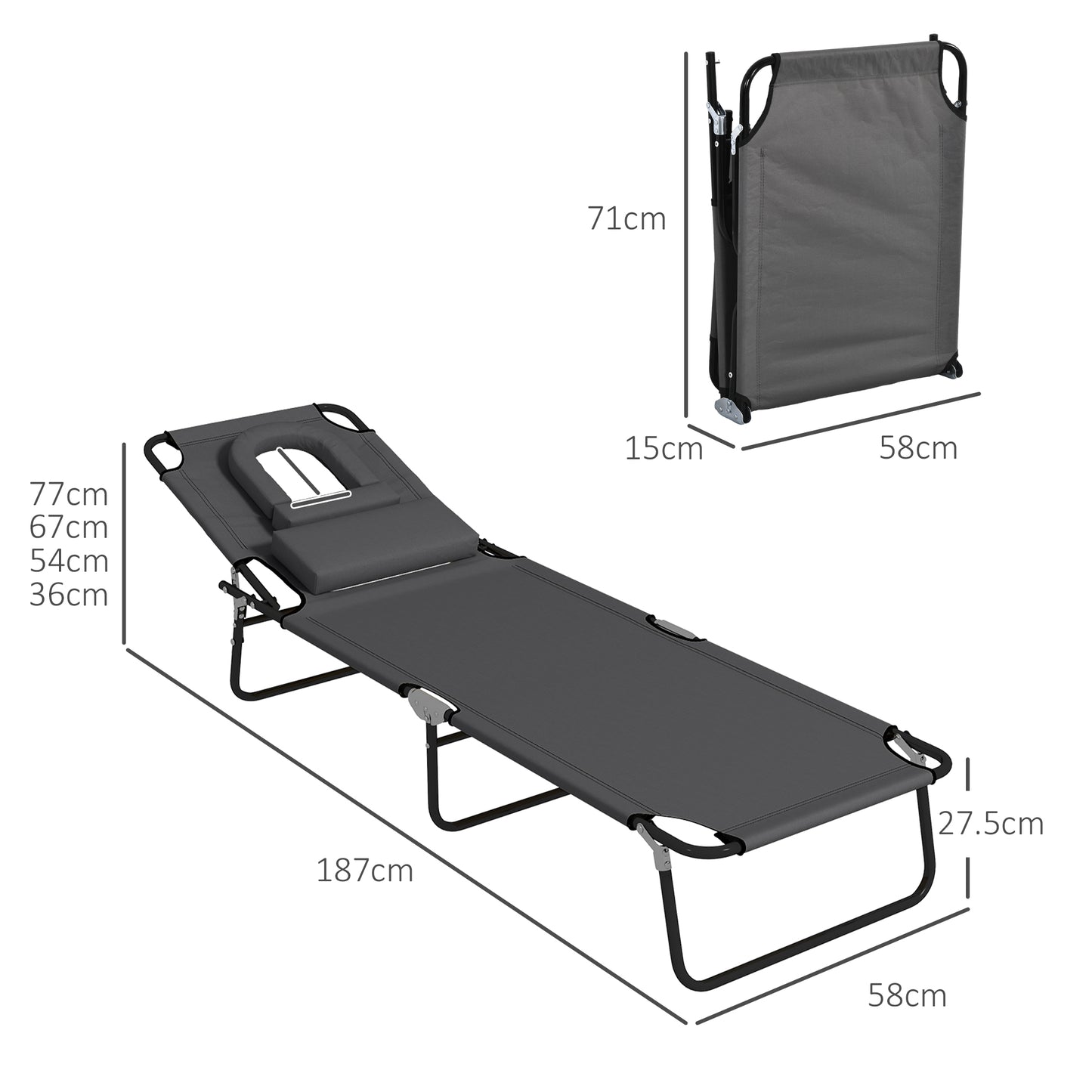 Folding Sun Loungers Set of 2 with Face Hole