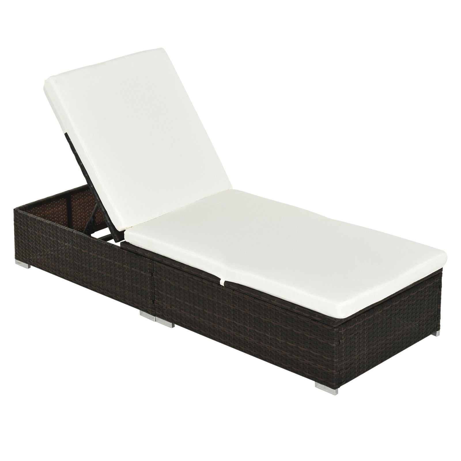PE Rattan Sun Lounger, Five-level Adjustable Recliner Bed Chair