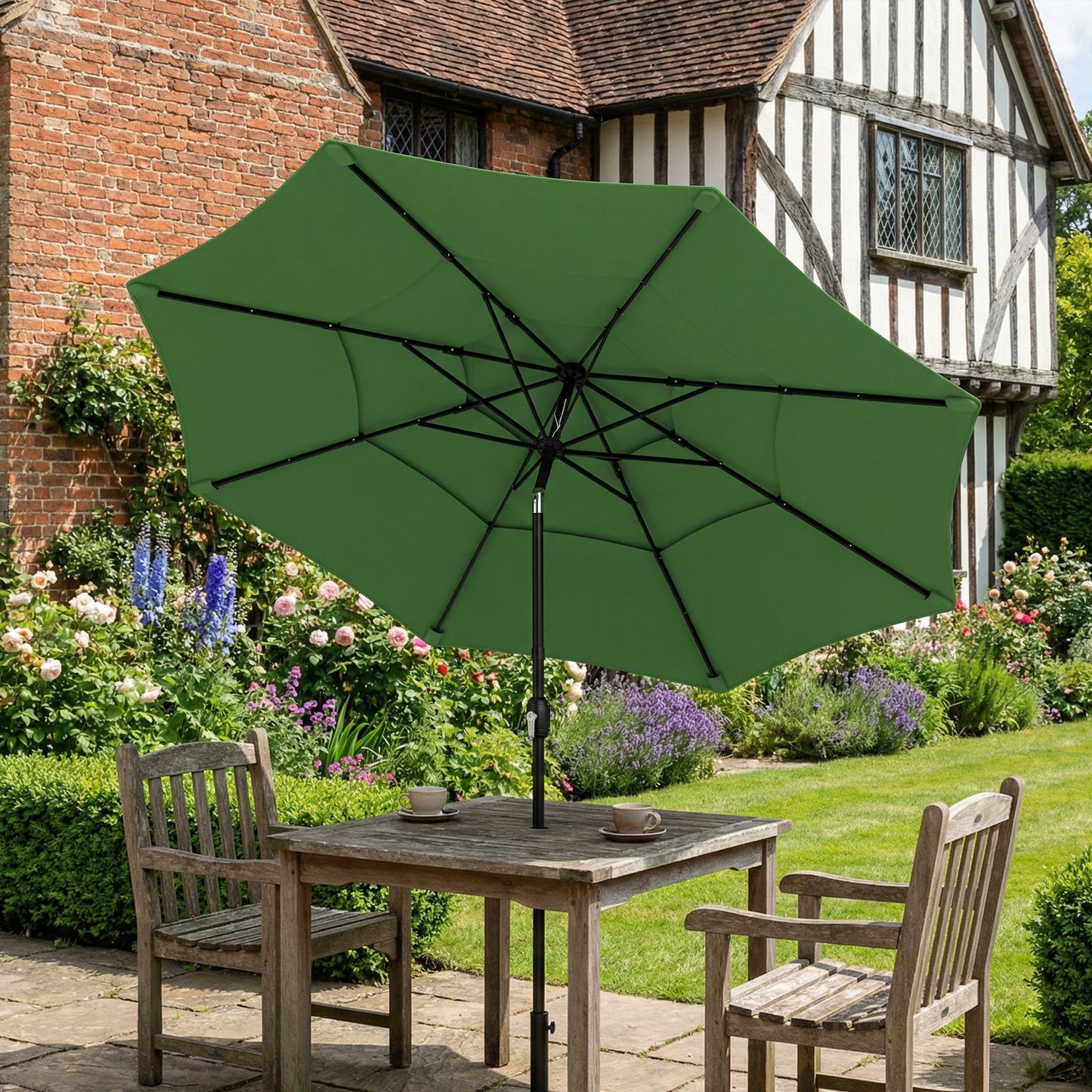 Garden Parasol, Parasol Umbrella with 3-tier Roof, Crank Handle