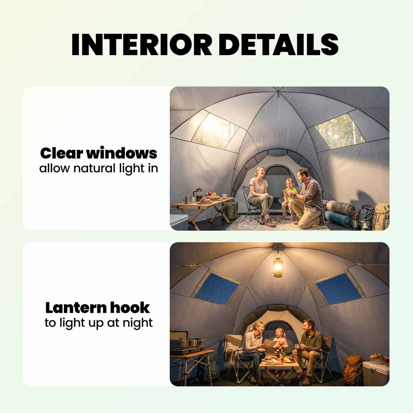 6-9 Man Large Tunnel Tent with 3 Bedrooms, Living Area and Porch