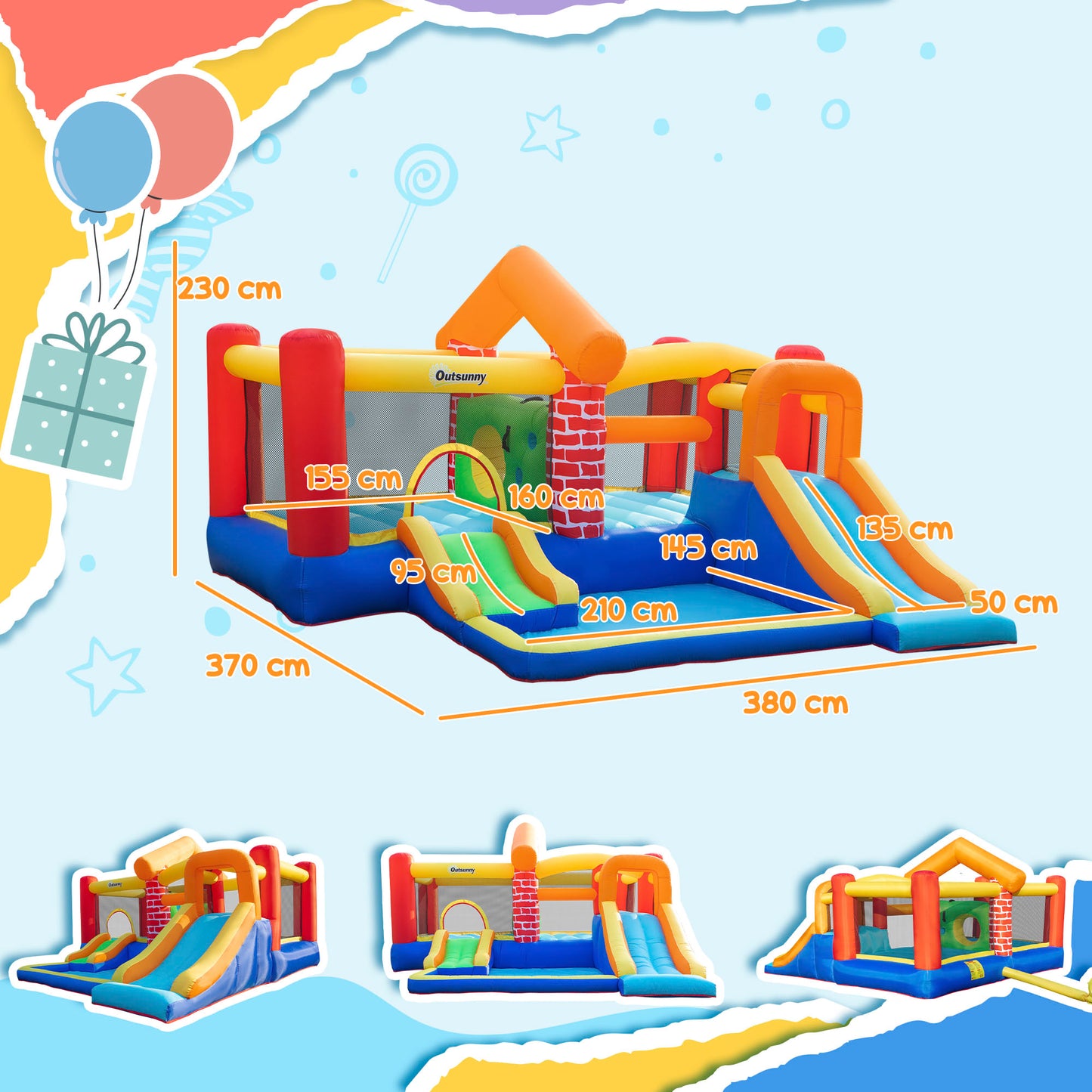 4 in 1 Kids Bouncy Castle Extra Large Double Slides & Trampoline