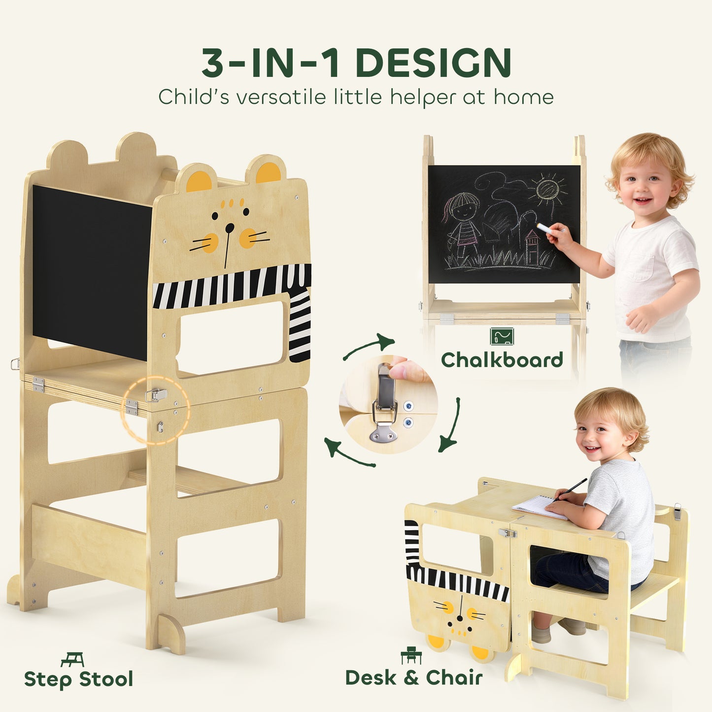 Toddler Step Stool, Standing Tower with Chalkboard