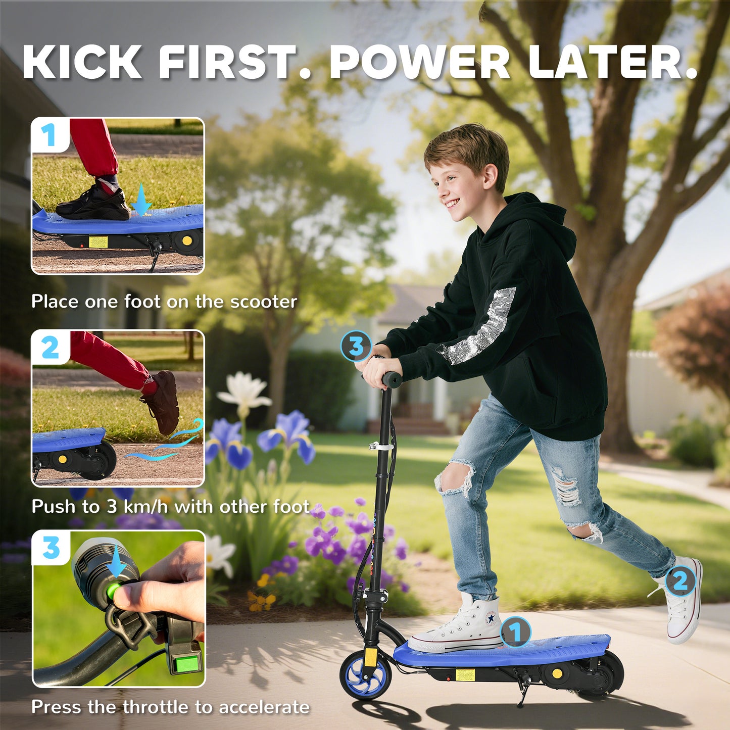 Foldable Electric Scooter, with LED Lights, for Ages 7-14 Years