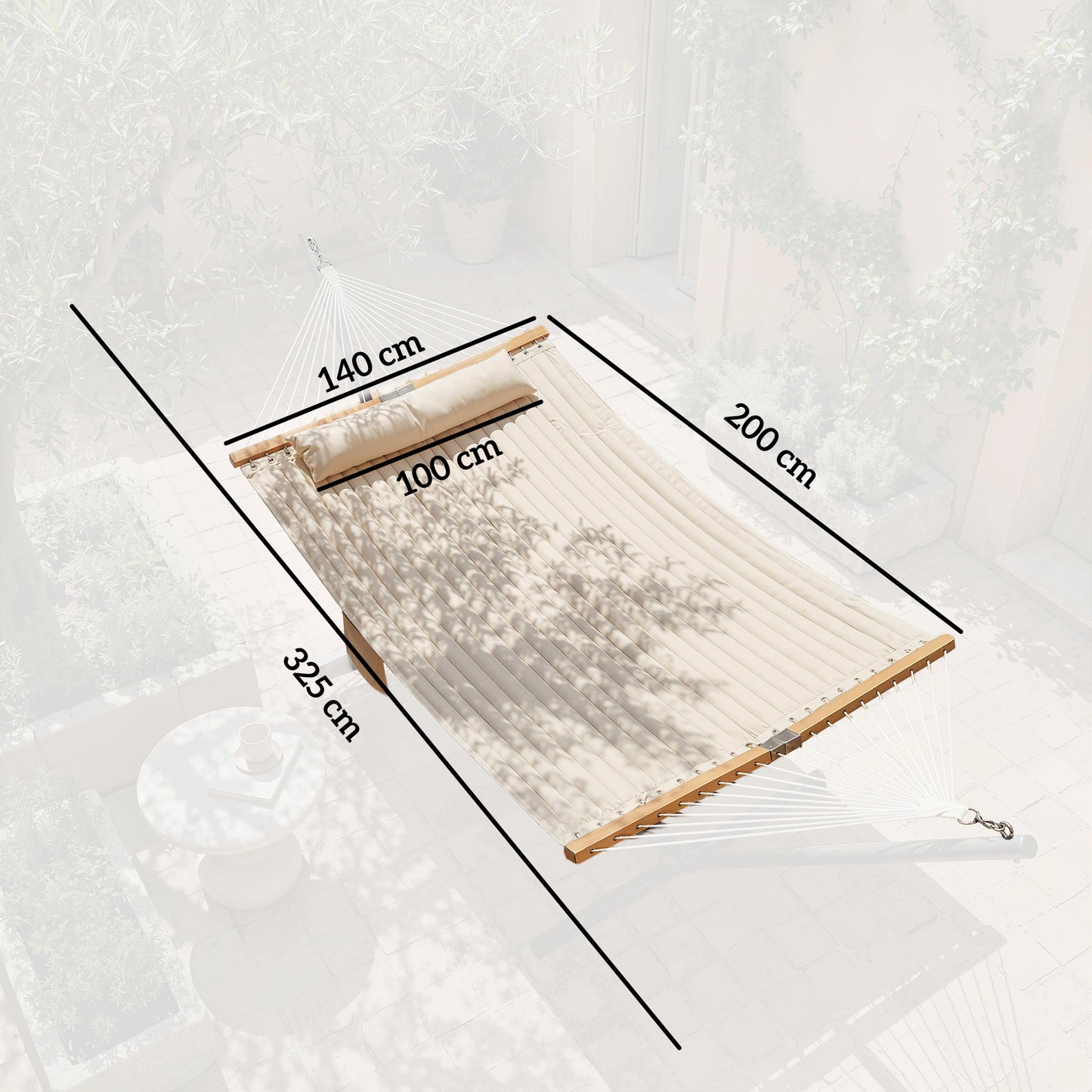 Double Hammock 2 Person Swing Bed with Spreader Bars, Pillows, Pad