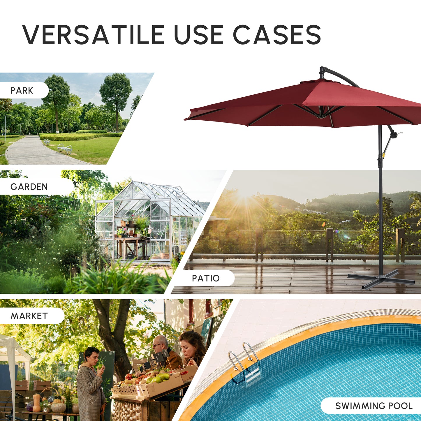 Cantilever Umbrella Parasol Hanging Banana Steel Dark Green 3M Patio