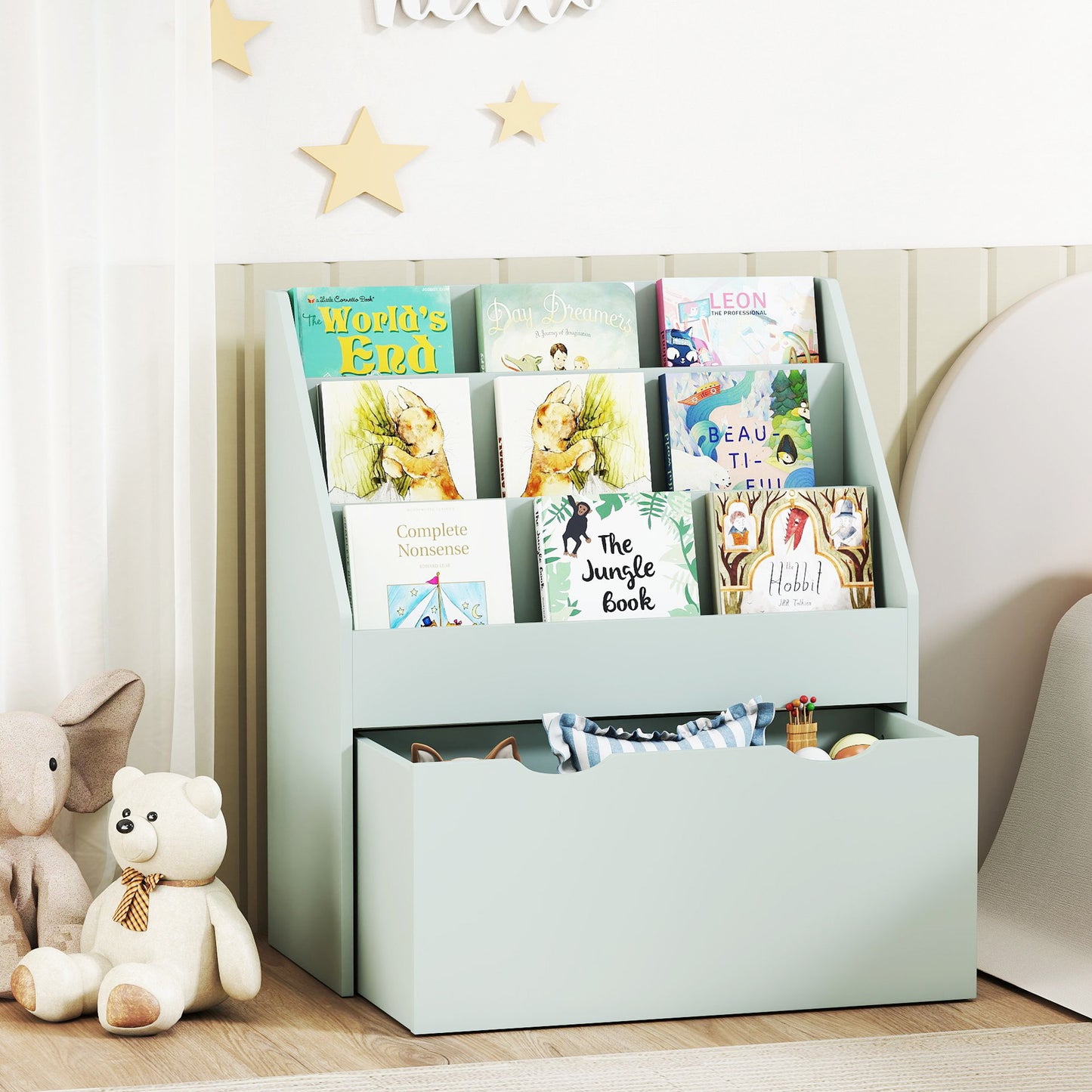 Bookcase for Kids with Shelves, Drawer, Bookcase for Bedroom, Playroom