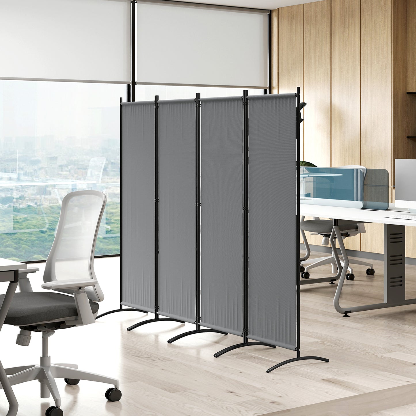 4 Panel Folding Room Divider, 1.7m Privacy Screen with Wide Feet