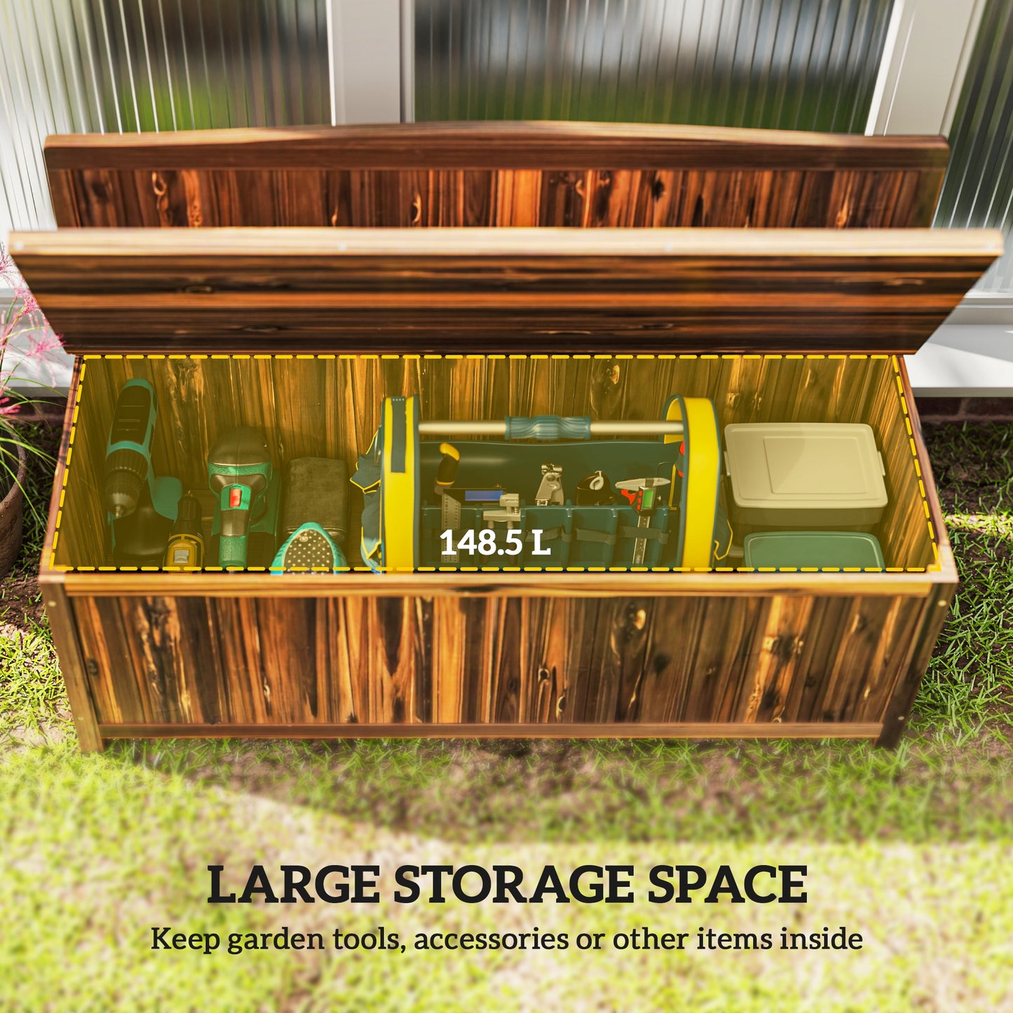 Wood Storage Bench for Patio Furniture, Outdoor Garden Seating Tools