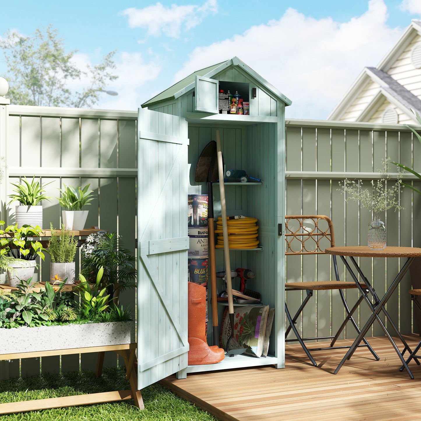 Garden Shed Vertical Utility 3 Shelves Shed Wood Outdoor Garden